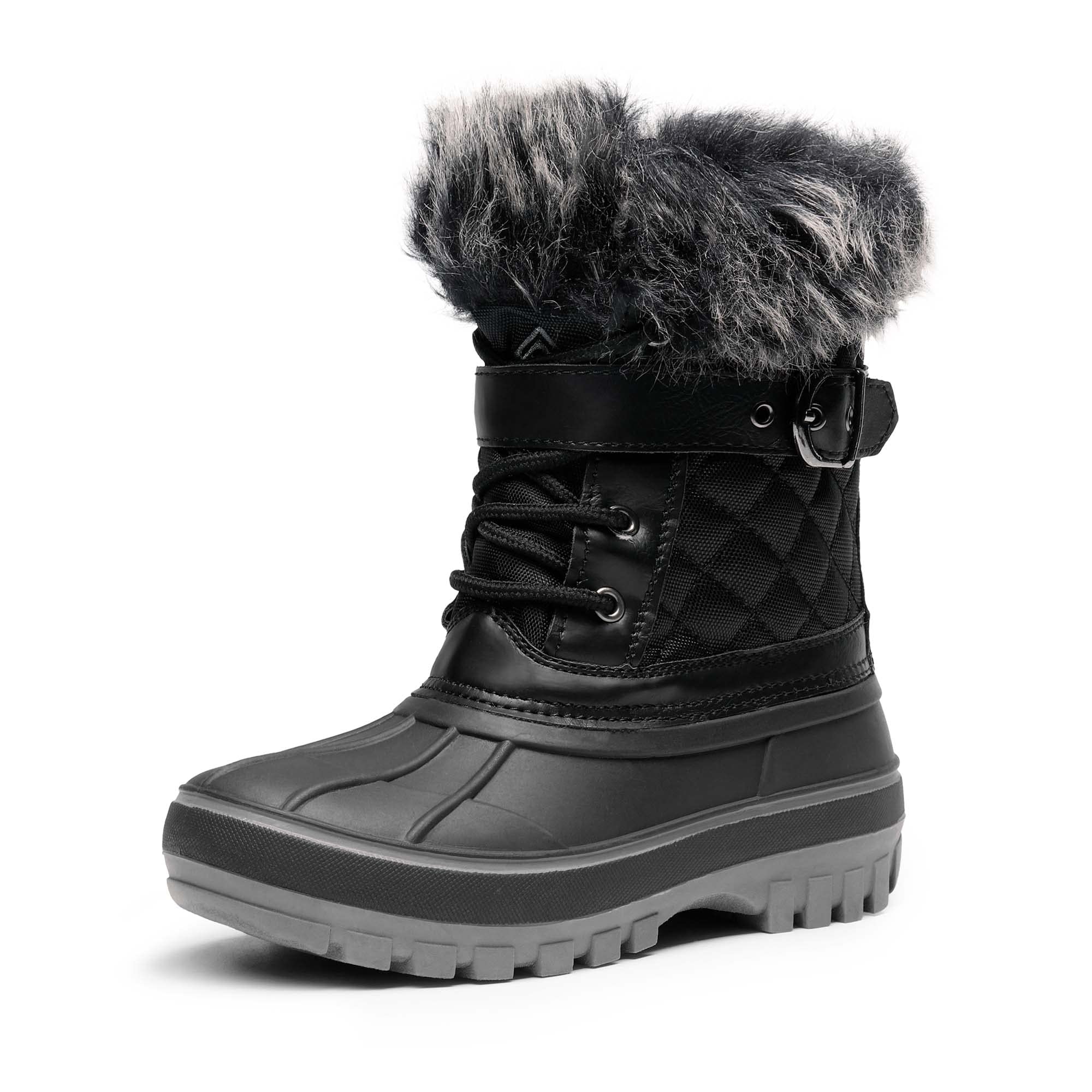 Dream Pairs Boys Black Faux Fur-Lined Insulated Waterproof Winter Snow Boots Kriver-3 Size 11 Little Kid