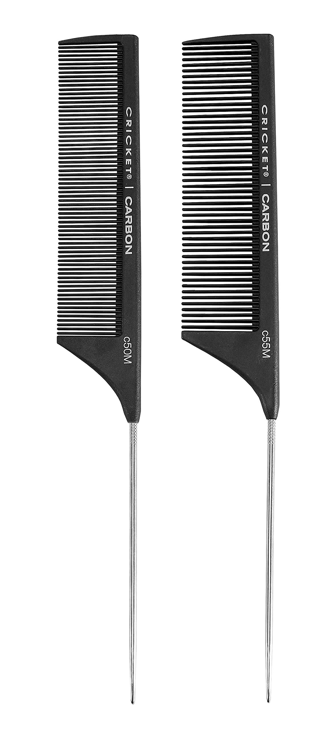 Carbon Comb Duo Set By Cricket For Unisex - 2 Pc Set 1Pc Seamless Fine Tooth Pattern Metal Rattail Comb -  C50M , 1Pc Seamless M