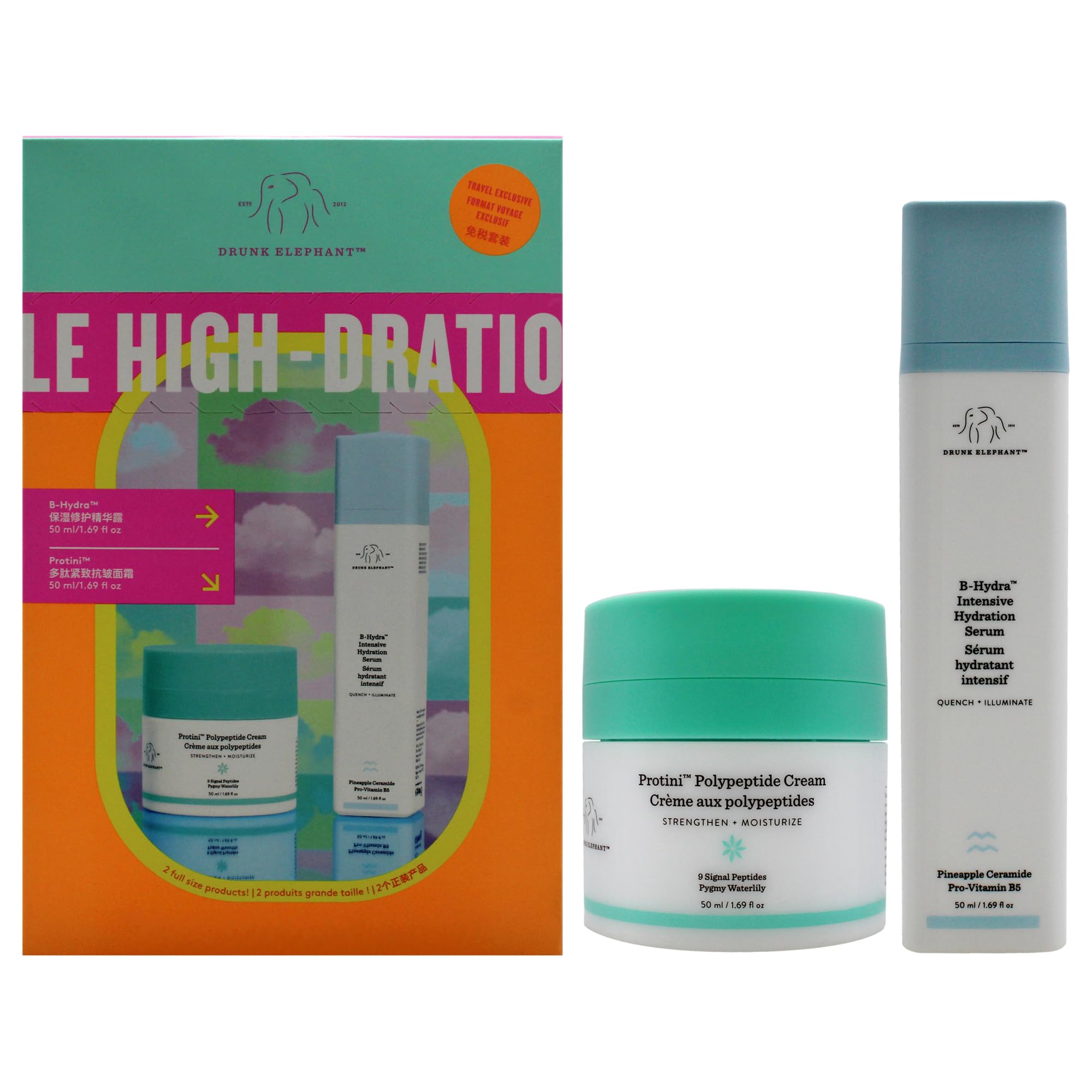 The Mile High-Dration Club by Drunk Elephant for Women - 2 Pc 1.69oz Protini Polypeptide Cream, 1.69oz B-Hydra Intensive Hydrati