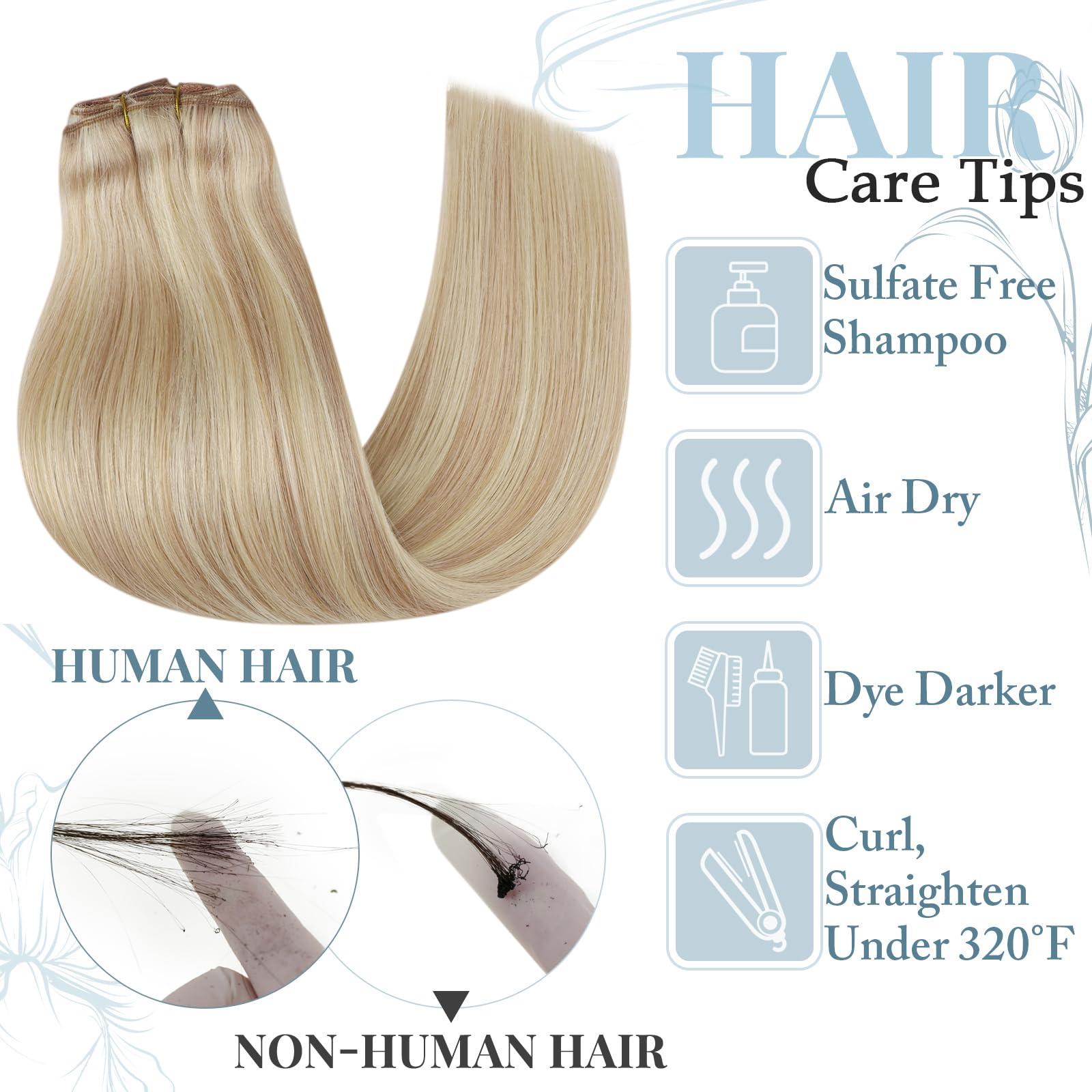 Runature Blonde Clip In Hair Extensions Human Hair 18 Inch Ash Blonde With Platinum Blonde Human Hair Extensions Clip Ins Full H