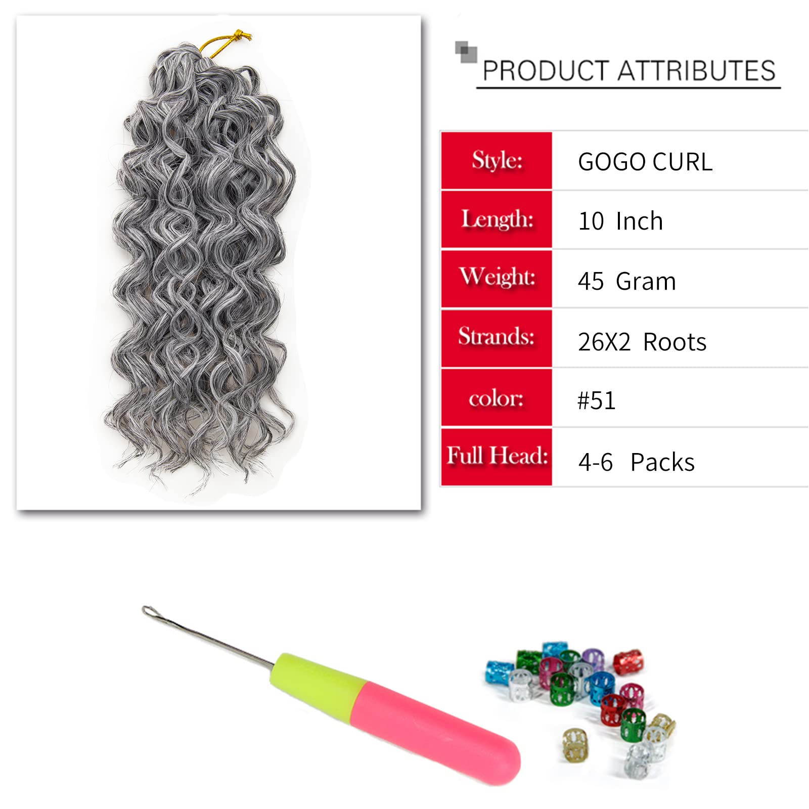 Gogo Curl Crochet Hair Water Wave Crochet Hair Grey Synthetic Bohemian Crochet Braid Deep Wave Braiding Hair Extensions (10Inch,