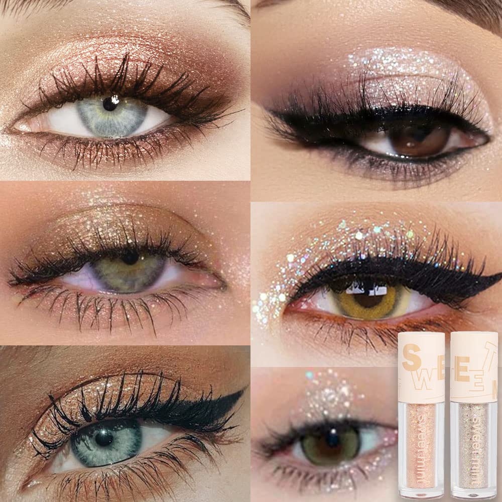 Liquid Sparkling Glitter Eye Shadow Sticks: Crystal Silver Golden Eyeshadow, Eyeliner, Eyelid, Liquid Highlight Shimmer Makeup F