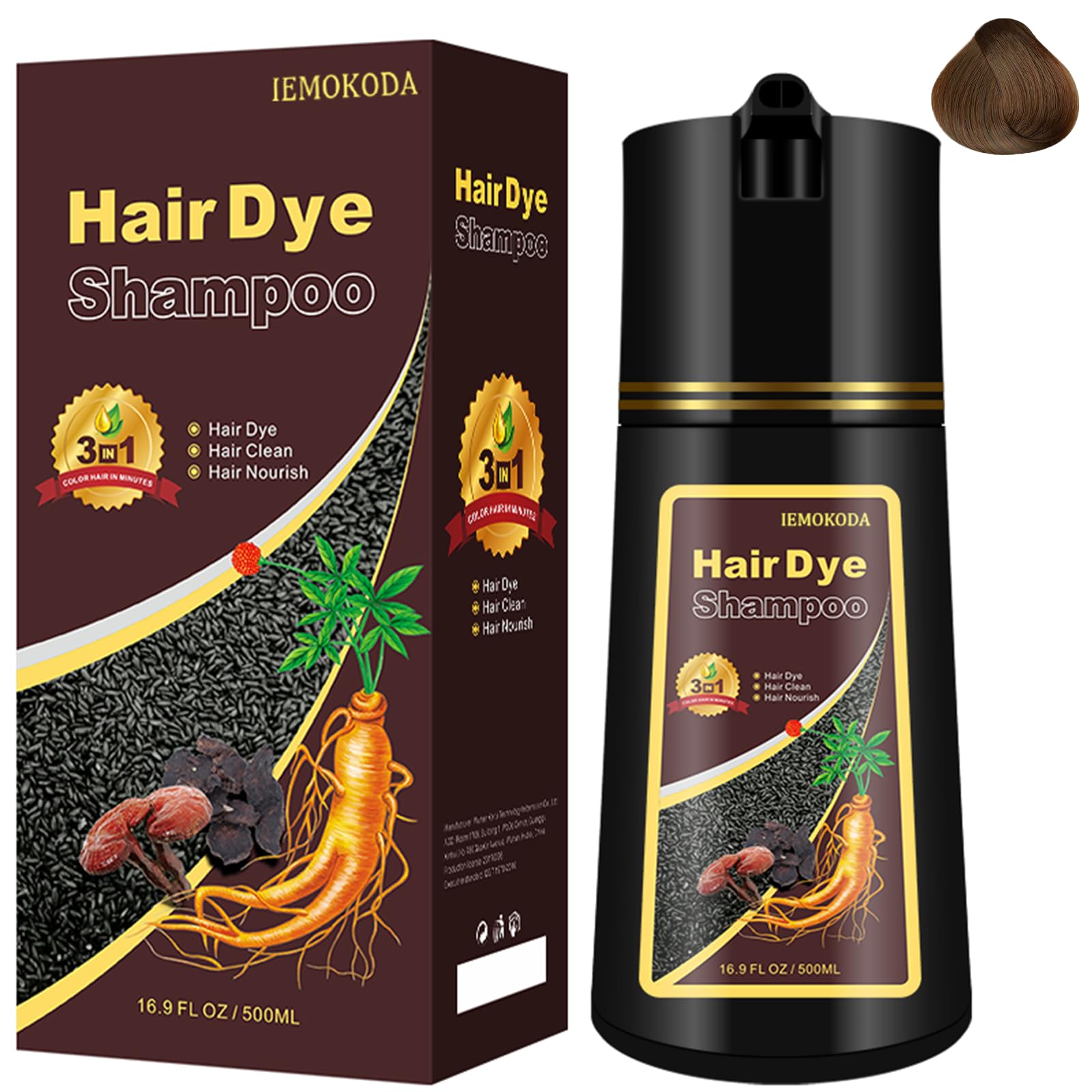 NCEPROHR Dark Brown Hair Color Shampoo 3 in 1 for Gray Hair-Herbal Dark Brown Hair Dye Shampoo for Women & Men, Instant Hair Sha