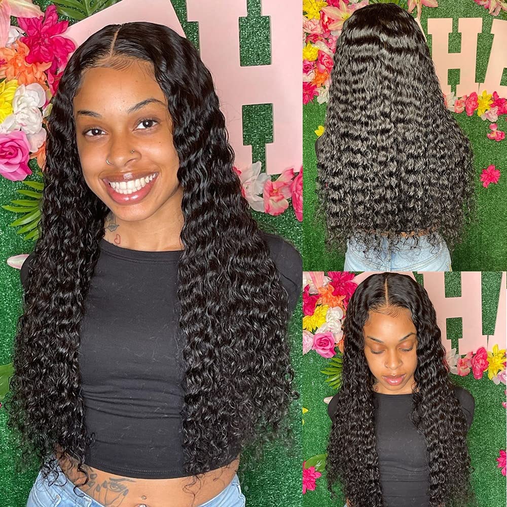 Deep Wave Lace Front Wigs Human Hair for Black Women Glueless Wigs Human Hair Pre Plucked Wet and Wavy Lace Front Wig Human Hair