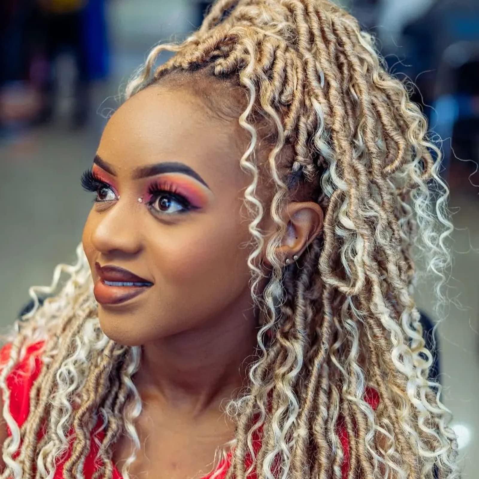 Goddess Locs Crochet Hair 10 Inch 7 Packs Ombre Blonde Boho Faux Locs Crochet Hair for Black Women Pre Looped Crochet Locs with