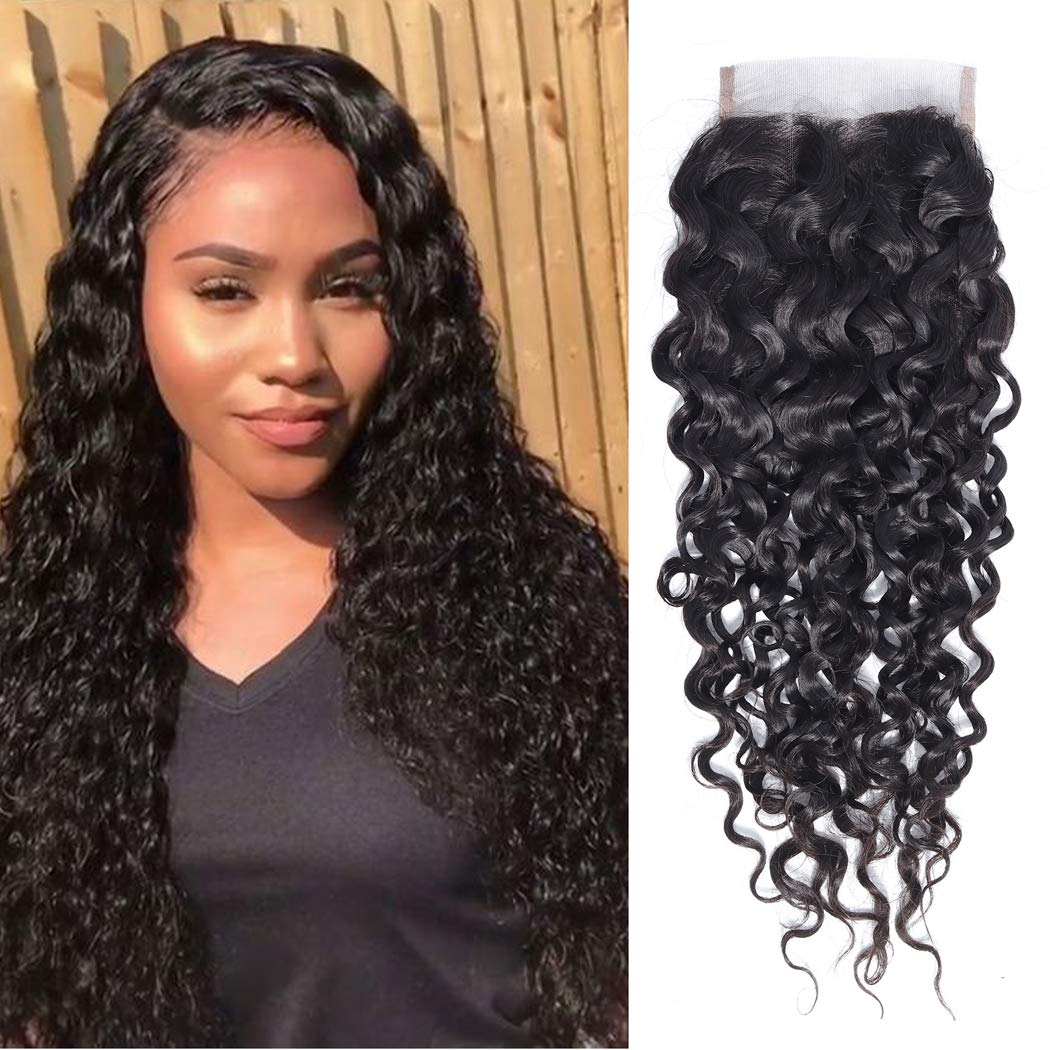 Odir 20 Inch Water Wave 4X4 Lace Closure Brazilian Human Hair 150% Density 9A 100% Unprocessed Wet And Wavy Hand Tied Swiss Lace