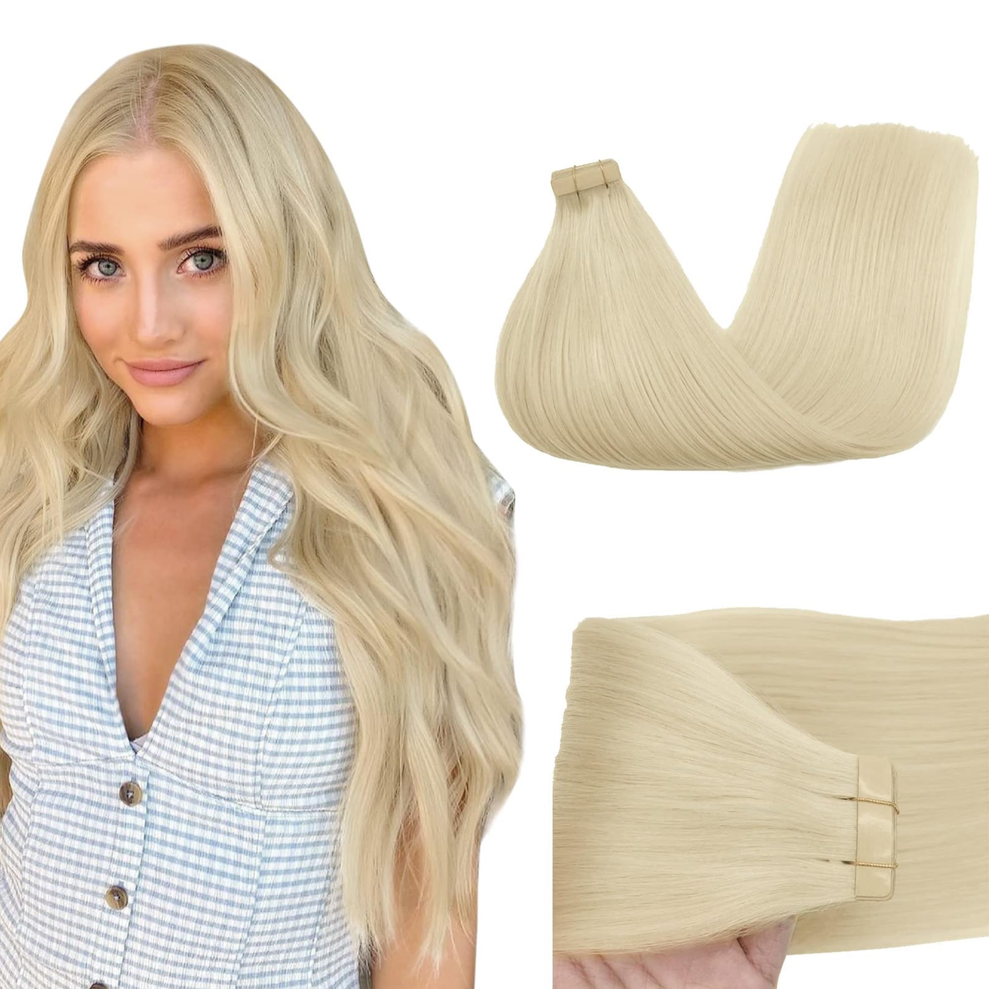 Goo Goo Tape In Hair Extensions Human Hair, 60A Platinum Blonde, 12Inch 40G 20Pcs, Thick Ends Straight Seamless Tape In, Invisib