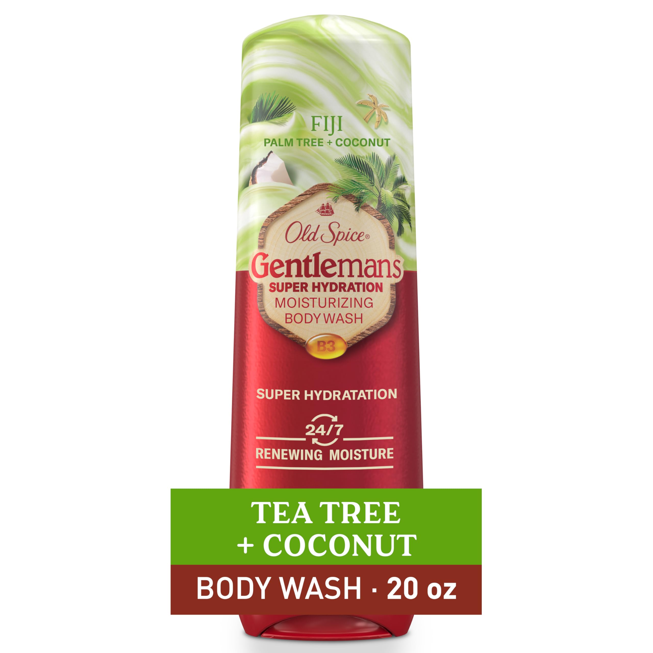 Old Spice Super Hydration GentleMans Body Wash, 24/7 Renewing Moisture, Gentle on Skin, Fiji with Palm Tree + Coconut Scent, 20 