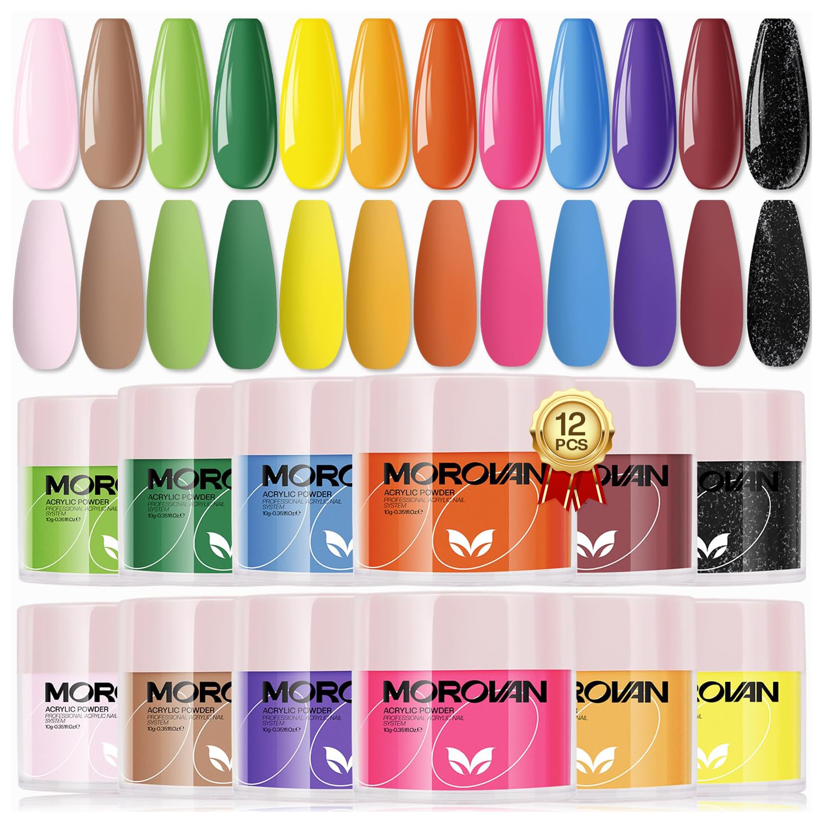 Morovan Acrylic Powder Set - 12 Colors Acrylic Nail Powder Kit Professional Solid Colored Acrylic Nail Powder Polymer for Acryli