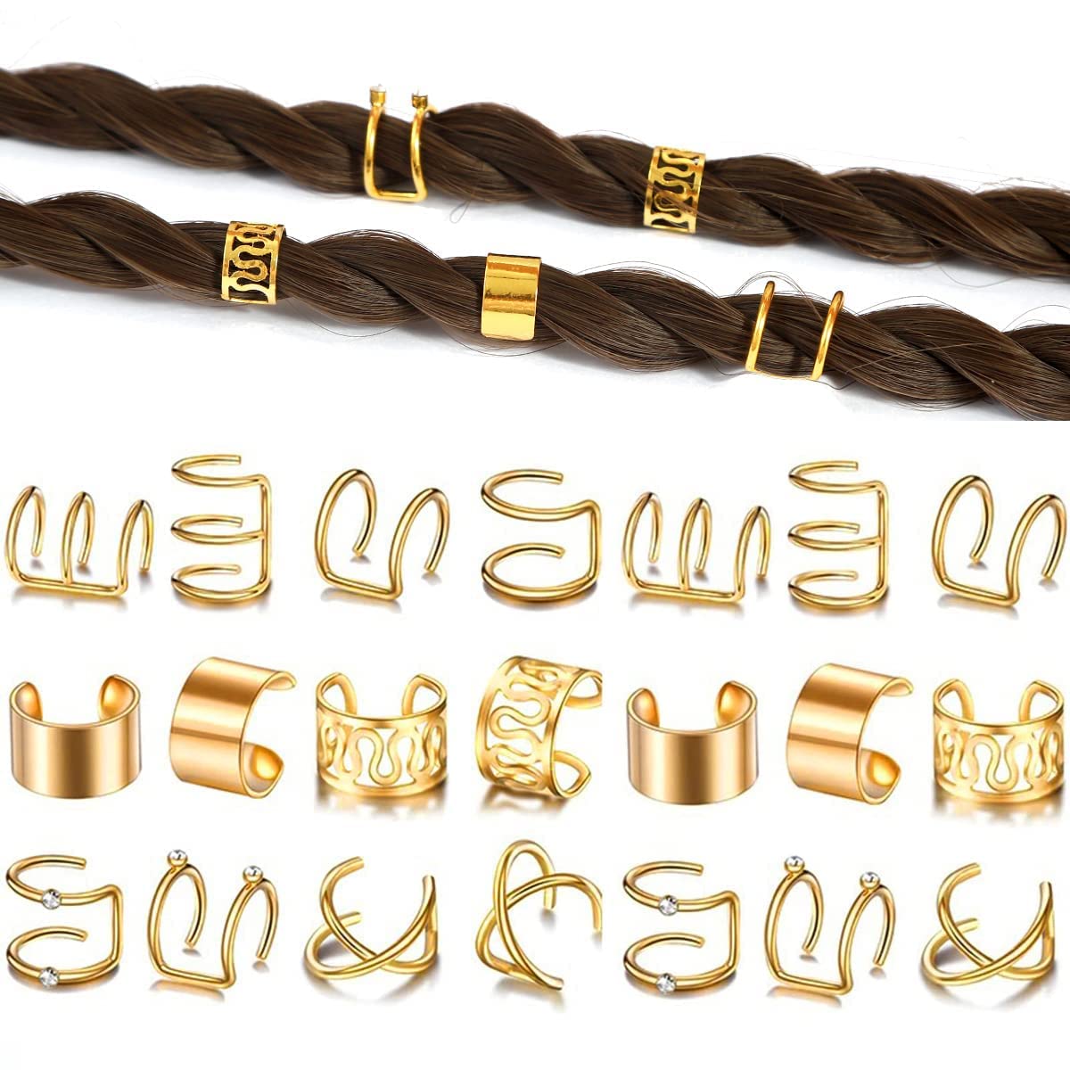Metal Alloy Rhinestone Hair Accessories for Braids, Dreadlocks, and Beards - Non-Piercing Ear Clips, Beads, and Styling Jewelry 