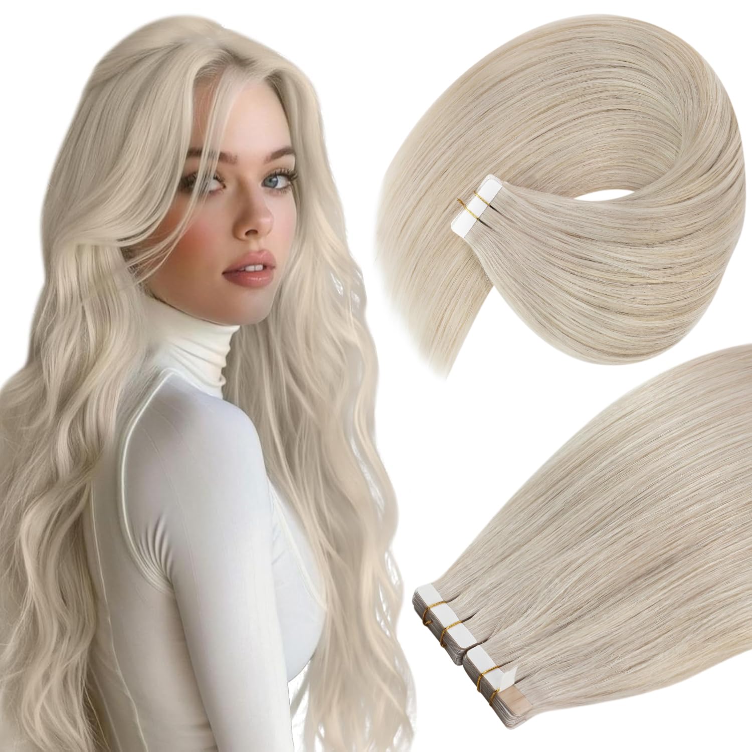 Ve Sunny Invisible Tape In Hair Extensions Blonde Hair Extensions Tape In Real Human Hair Platinum Blonde Tape In Human Hair Ext