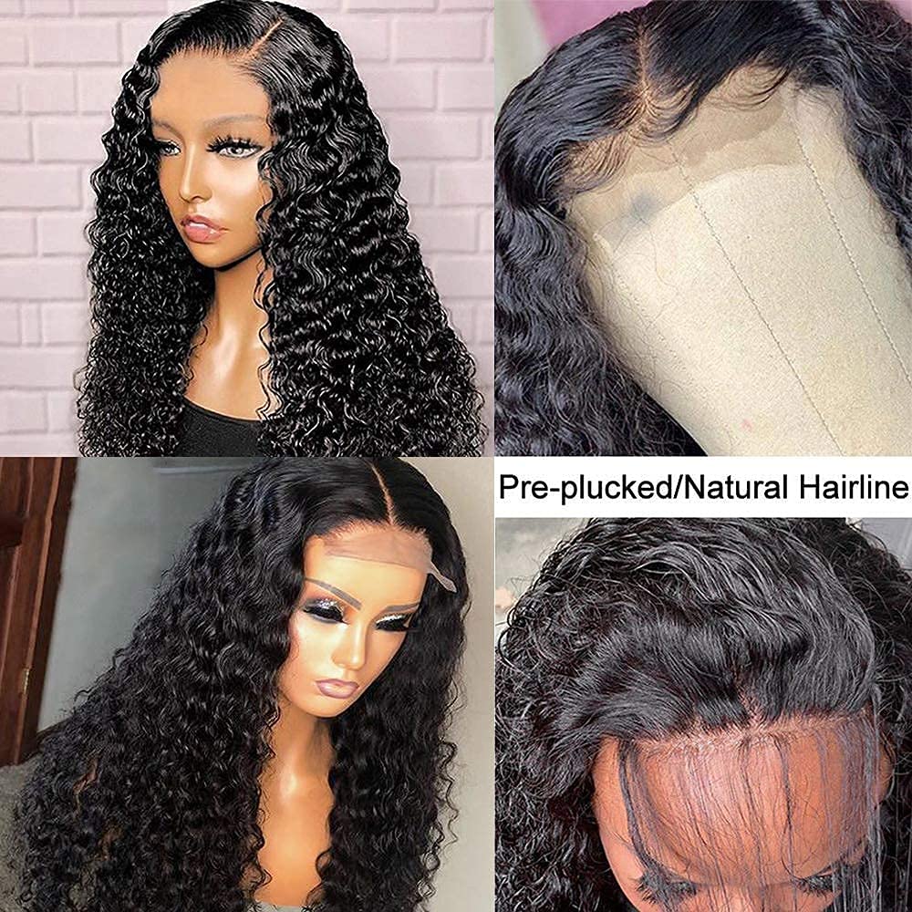 Josblue 4X4 Deep Curly Lace Front Wigs Human Hair For Black Women 4X4 Transparent Lace Closure Wet And Wavy 180% Density Wigs Hu