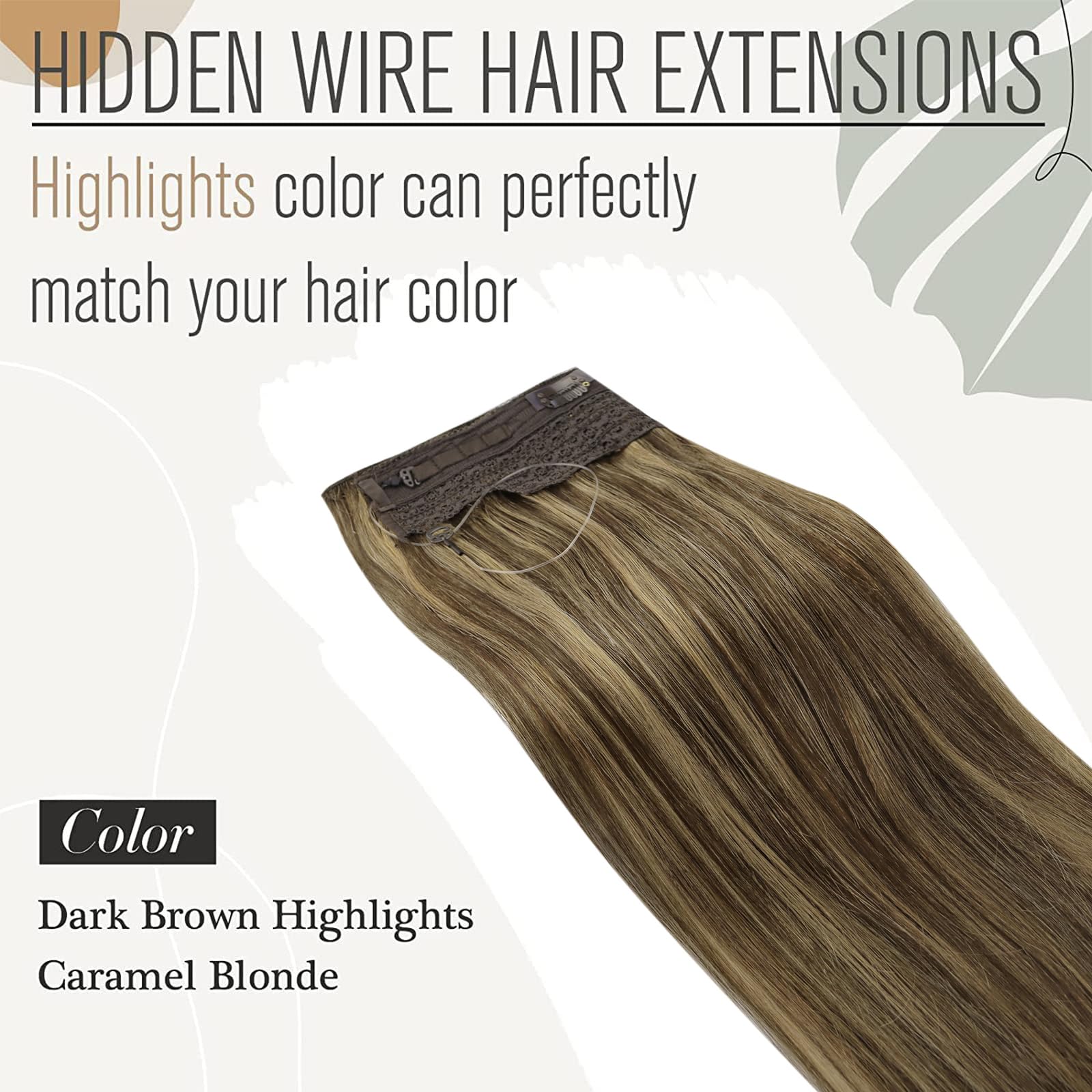 Sunny Wire Hair Extensions Dark Brown Highlights Caramel Blonde Fish Line Hair Extensions Human Hair Brown Highlight Wire Extens
