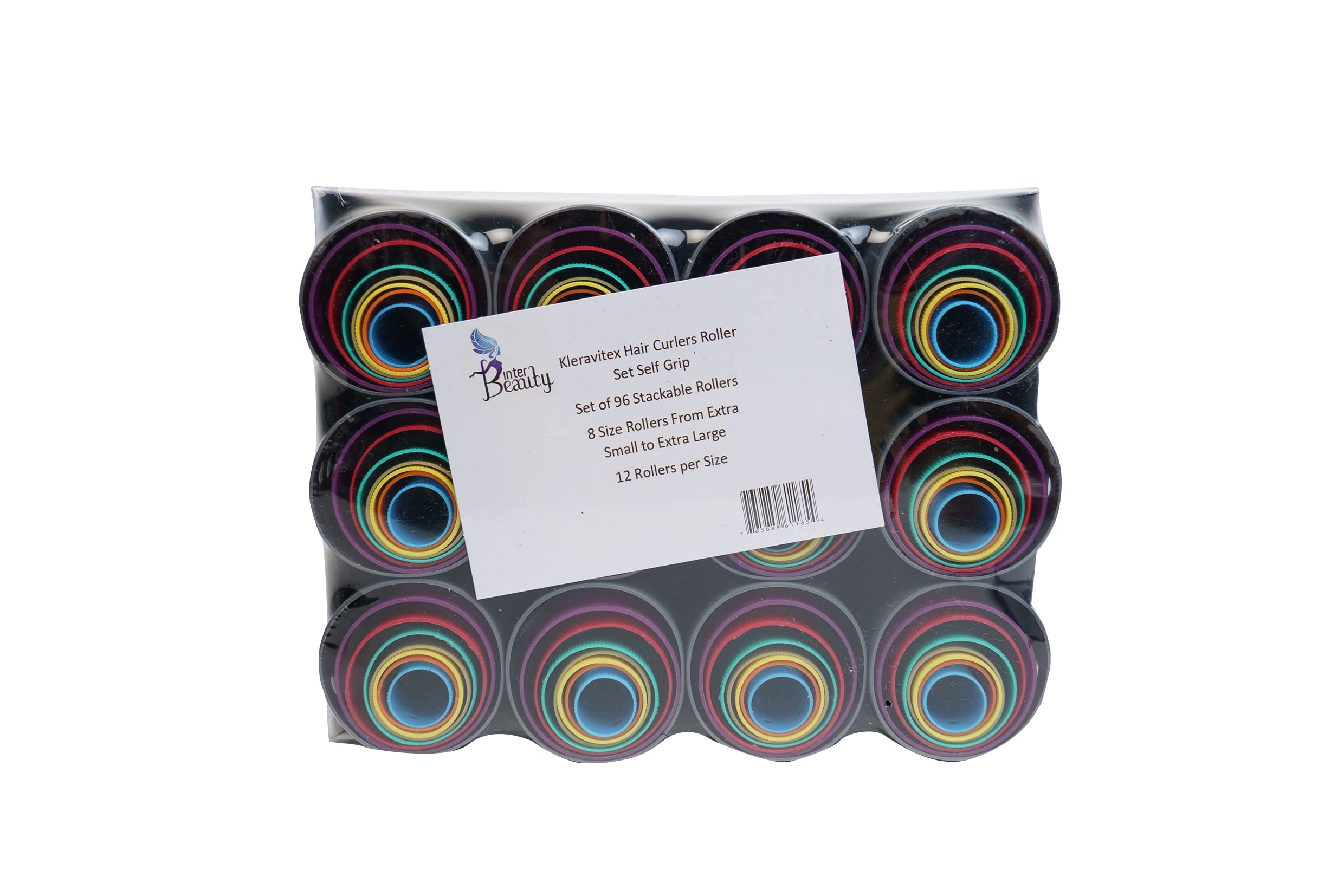 Kleravitex Hair Curlers Roller Set / Set of 96 Stackable Rollers / 8 Size Rollers From Extra Small to Extra Large / 12 Rollers p