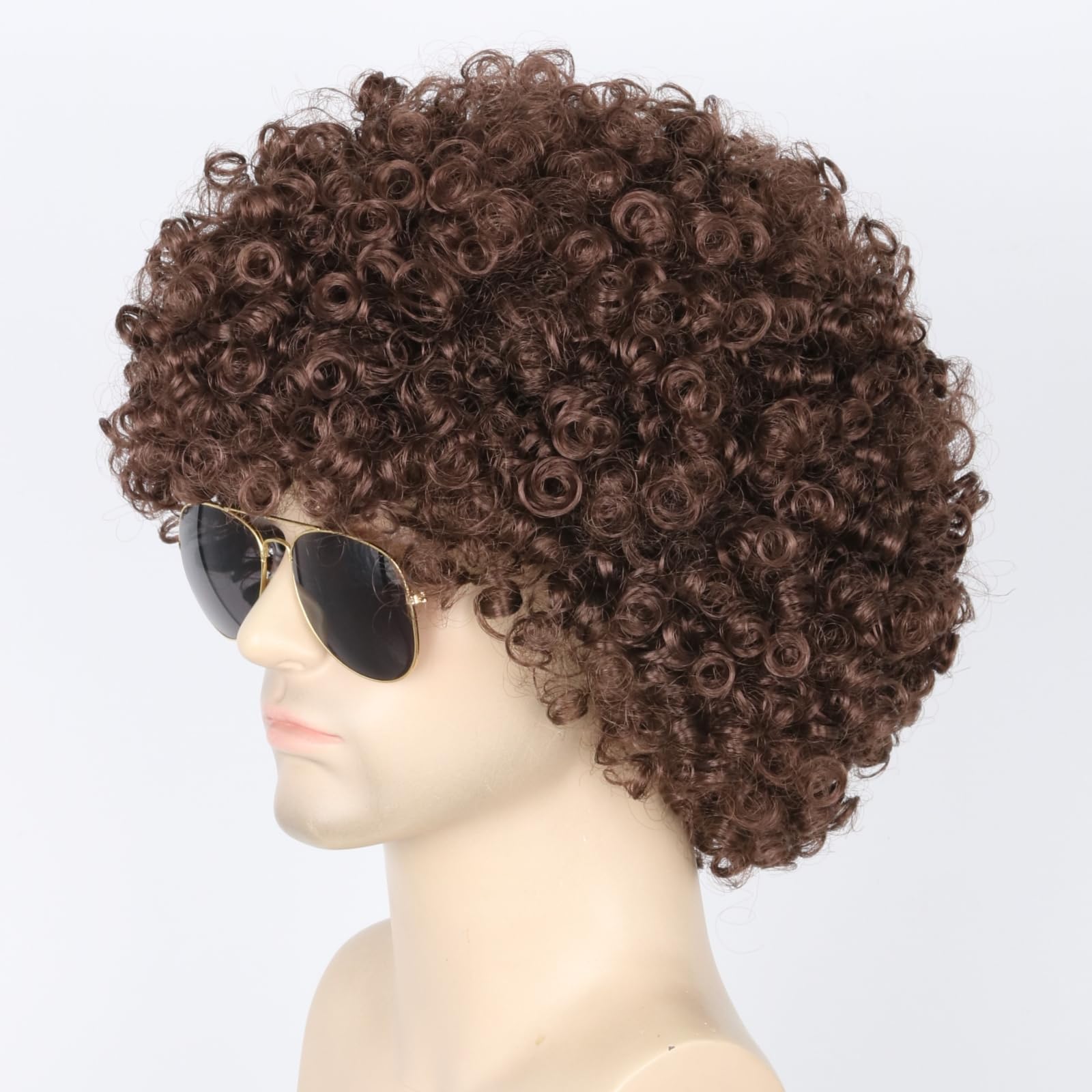 Topcosplay Men and Women Afro Wigs Brown Disco Hippie Wig Short Halloween Costume Wigs