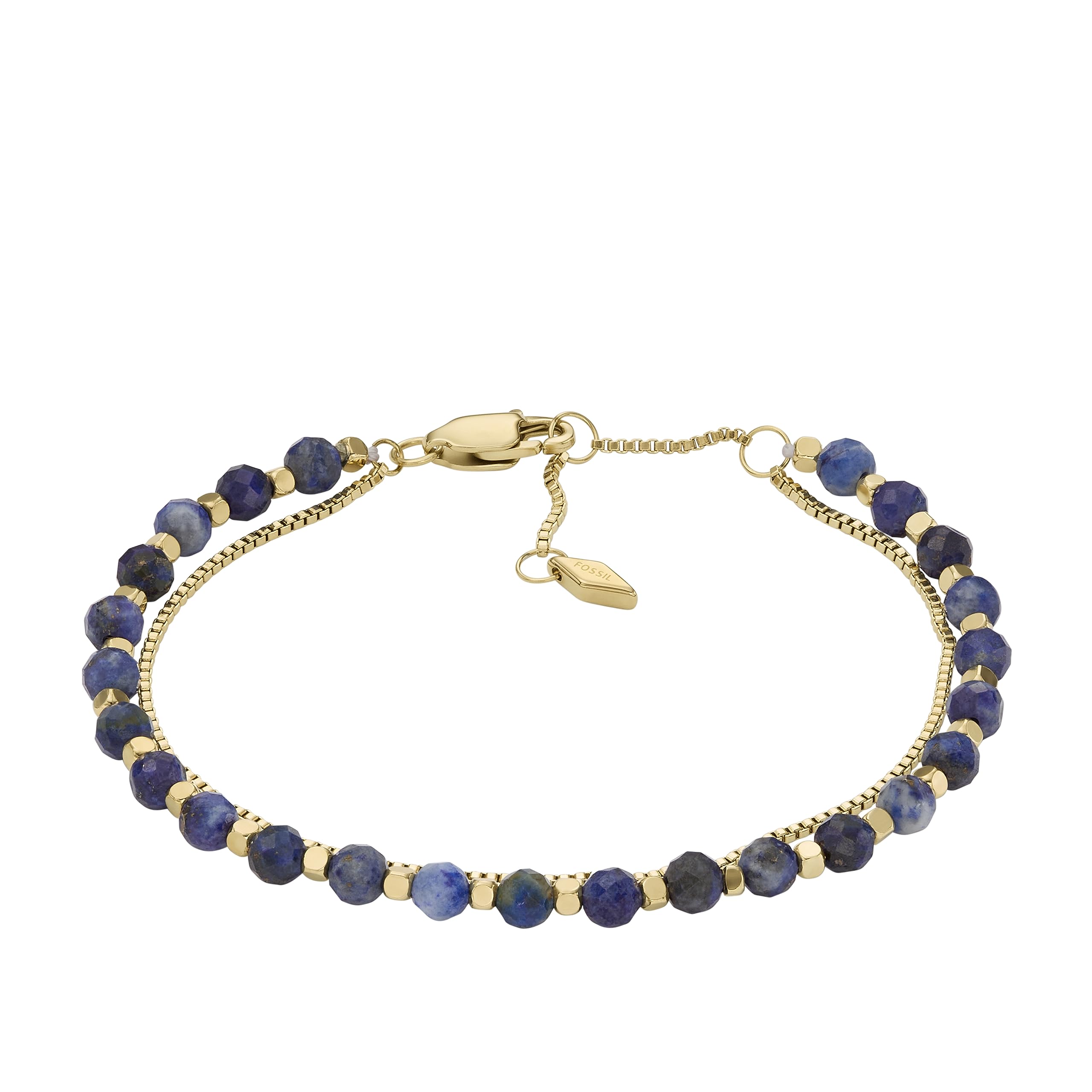 Fossil Womens Stainless Steel Gold-Tone Lapis Bead Bracelet, Color: Gold/Lapis (Model: JF04540710)