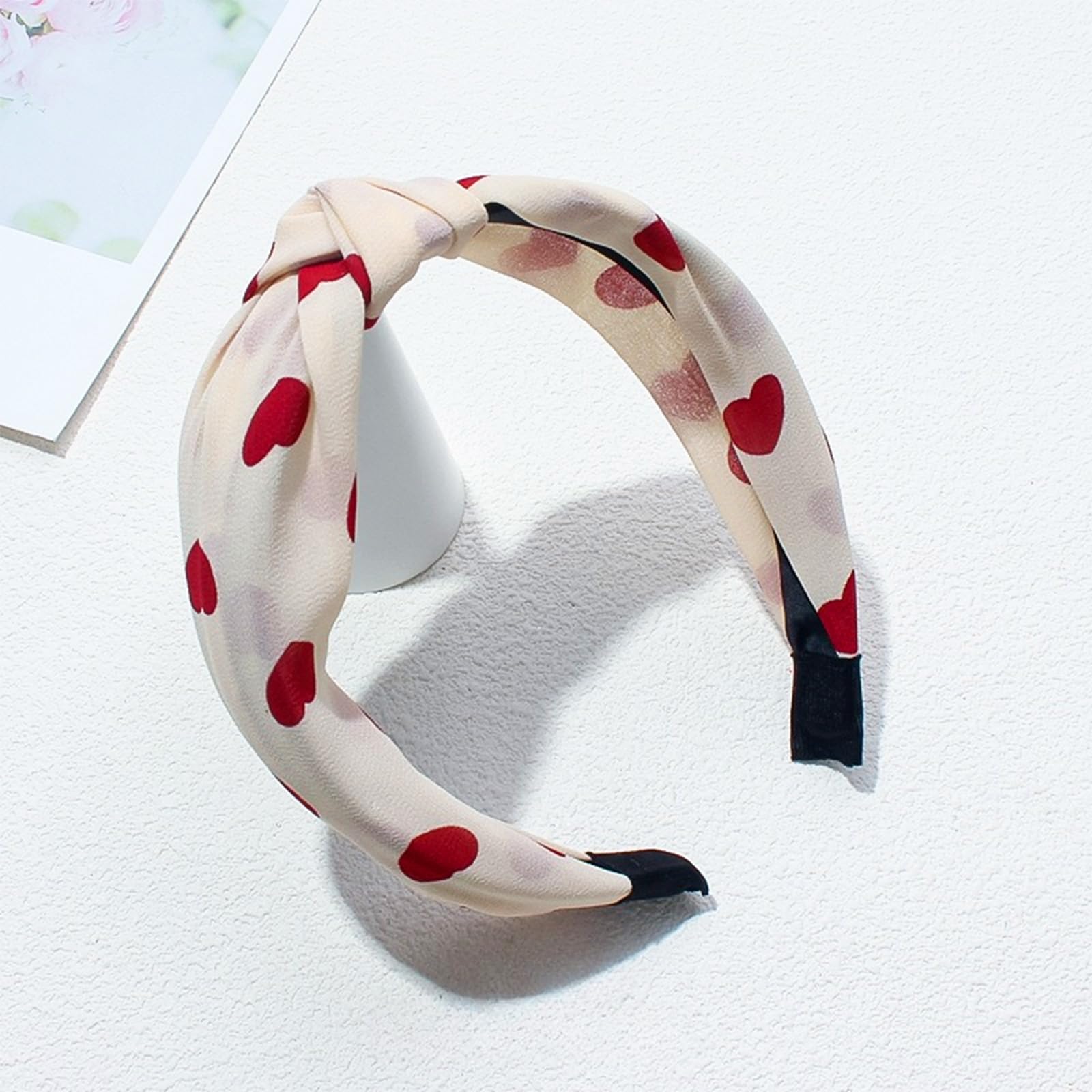 AIUPUOC Heart Headband Fashion Red Heart Knotted Hairbands for Women Girls Valentine Headbands Hair Accessories Non-Slip Wide Ha
