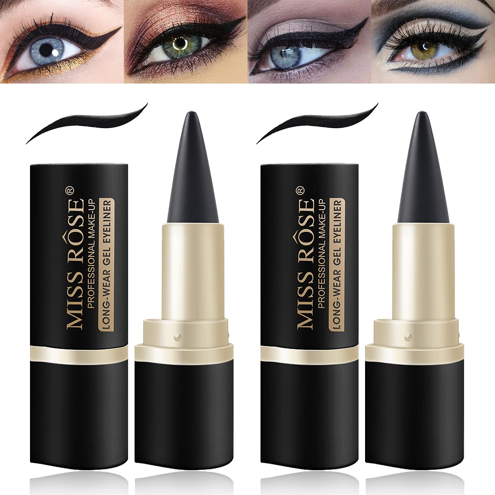 Lokfar 2 Pcs Black Gel Cream Eyeliner Set, Tool Smudge Proof And Waterproof Matte Black Eye-Liner Pencil Tattoo Eyeliner Pen Sti