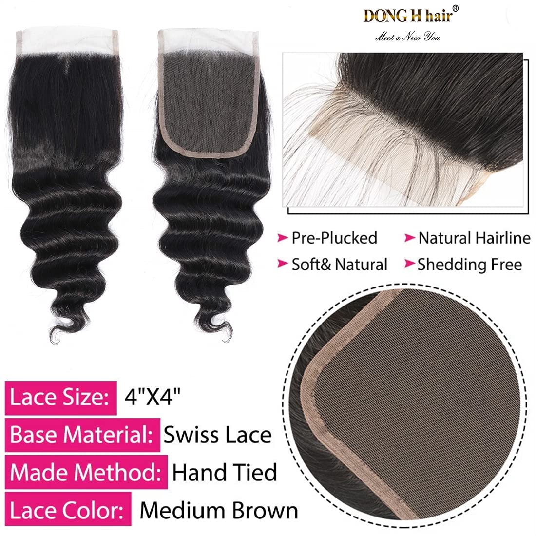 Peruvian Loose Deep Wave Bundles With Closure, (16''18''20''+14Closure)8A Peruvian Virgin Hair Loose Deep Hair Bundles With 4X4