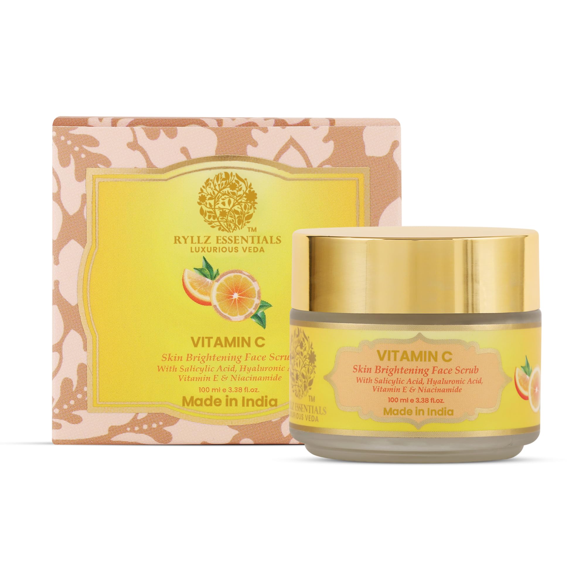 Ryllz Essentials Vitamin C Face Scrub | Skin Brightening With Salicylic Acid, Hyaluronic Acid & Niacinamide | For Dull Skin, Dea