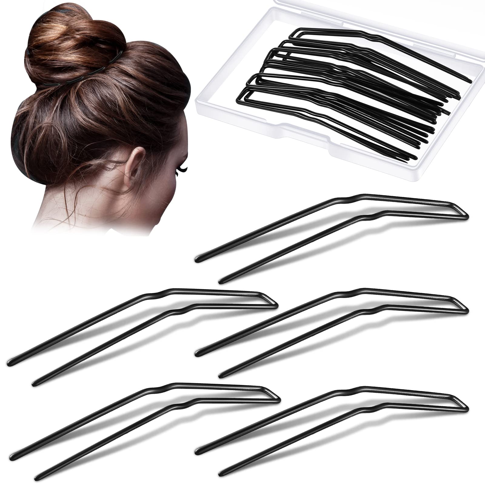Waydress 36 Count Black U-Shaped Hair Pins, 3 Inches, for Updo Bun Bobby Pins for Women Girls Thick Curly Hair, Hair Styling Pin