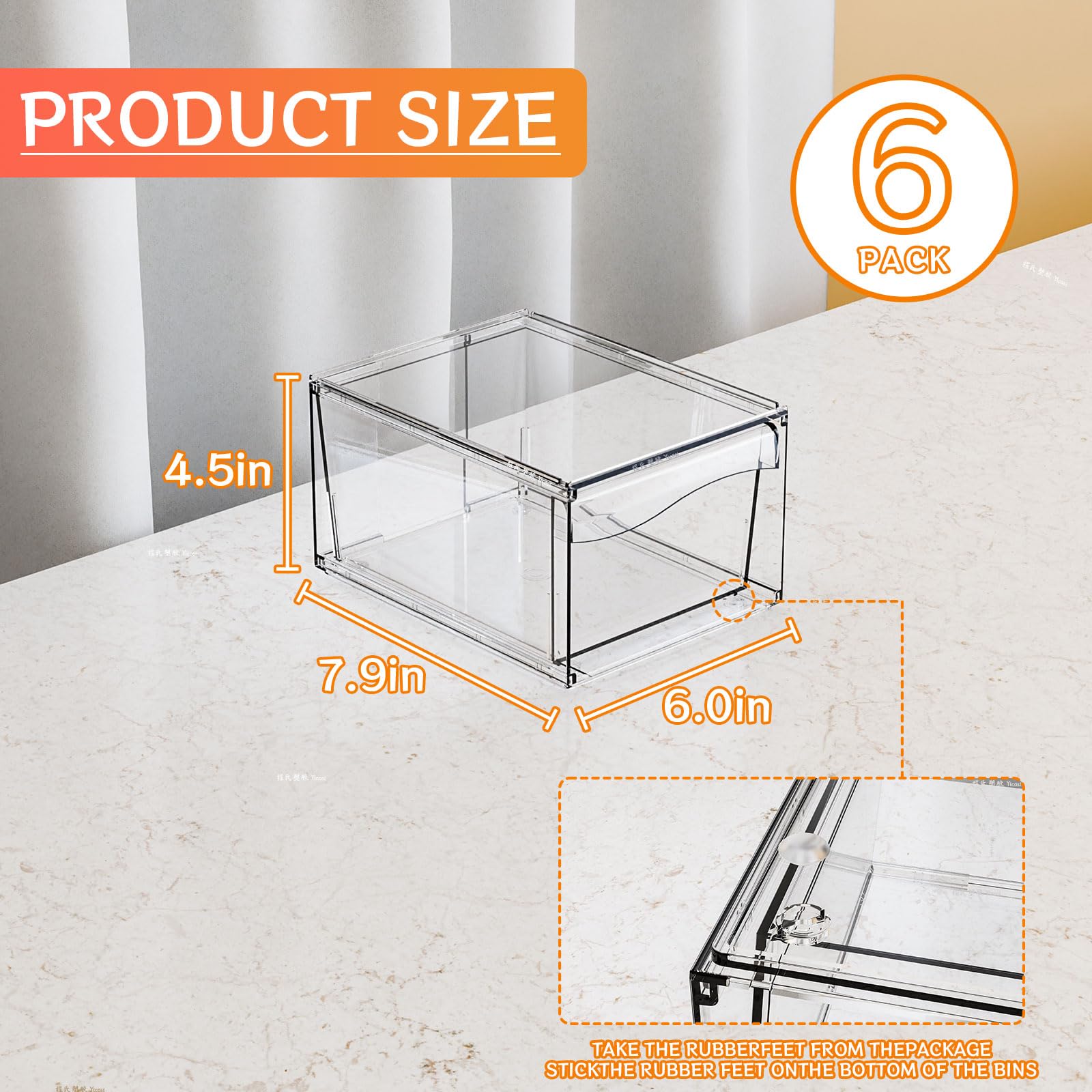 6 Pack Clear Stackable Storage Drawers,12 W Large Bathroom Makeup Organizer and Pen,Sunglass,Medicine,Baby Bottle Organizer,Plas