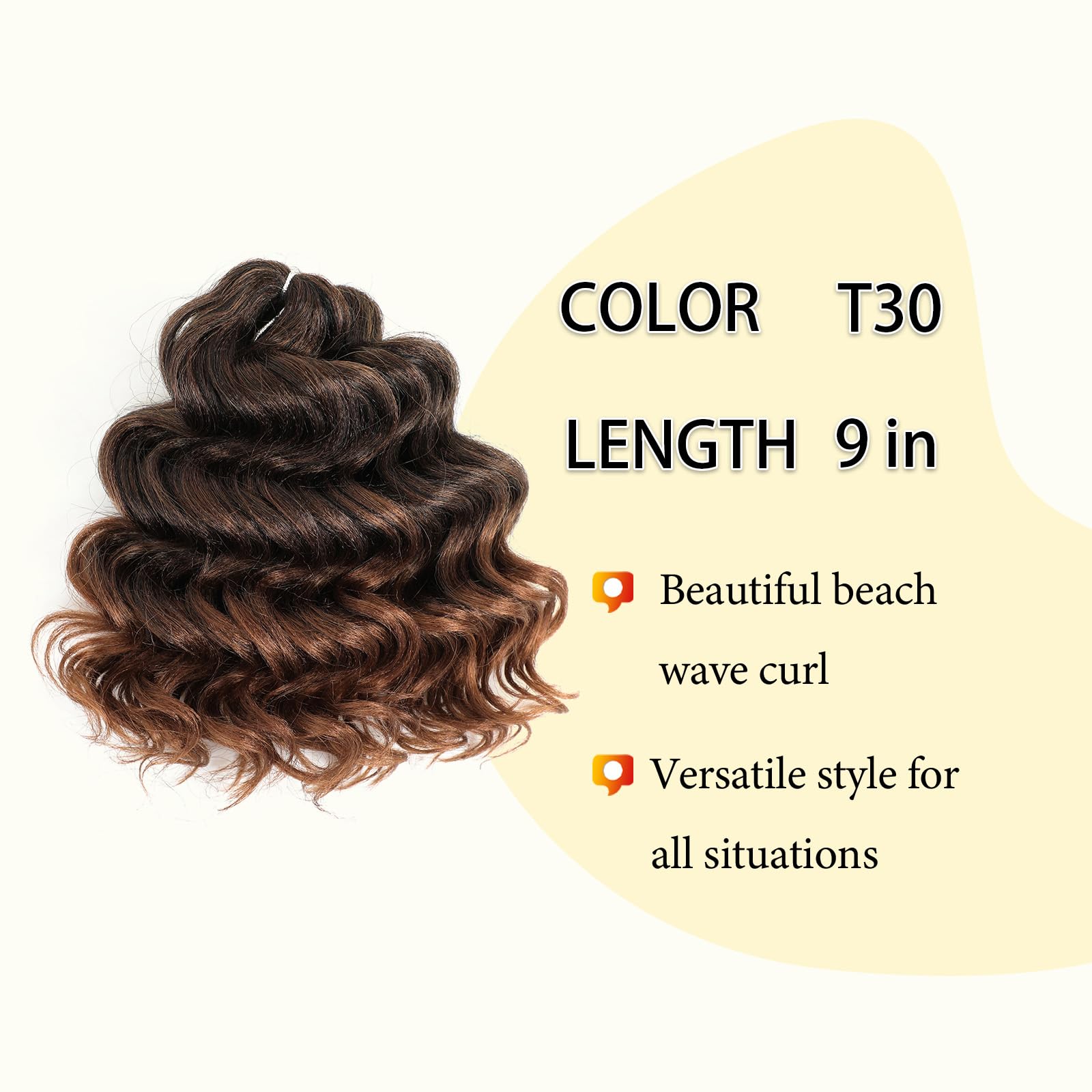 AMELI Ocean Wave Crochet Hair 9" Deep Wave Synthetic Extensions, 7 Packs, T30 Color, Wet and Wavy for Black Women