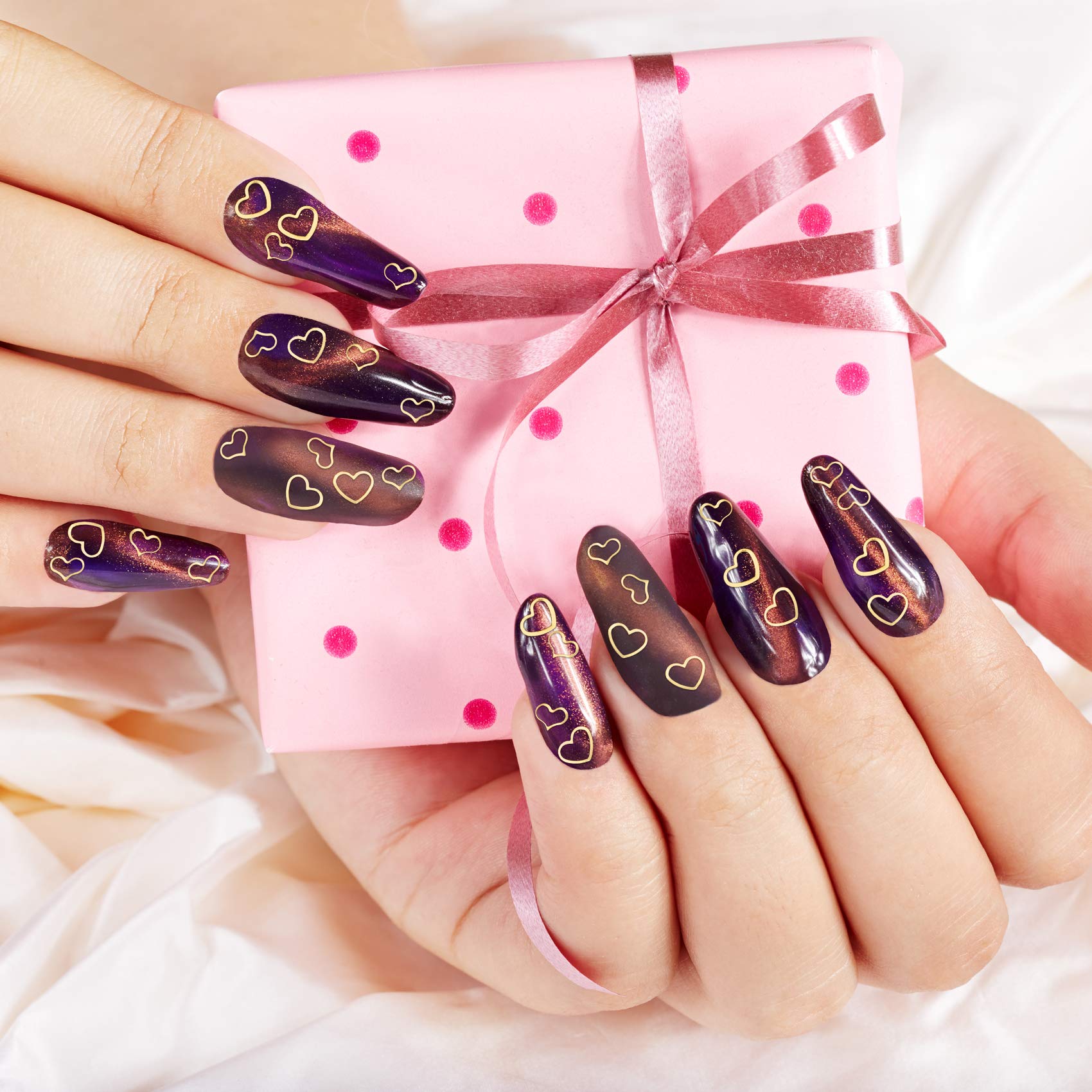 Pagow 1000Pcs 3D Gold Heart Nail Art Metal Charm Kit Love Small Metallic Diy Studs Sequins Valentine Decoration Spring Summer Ac