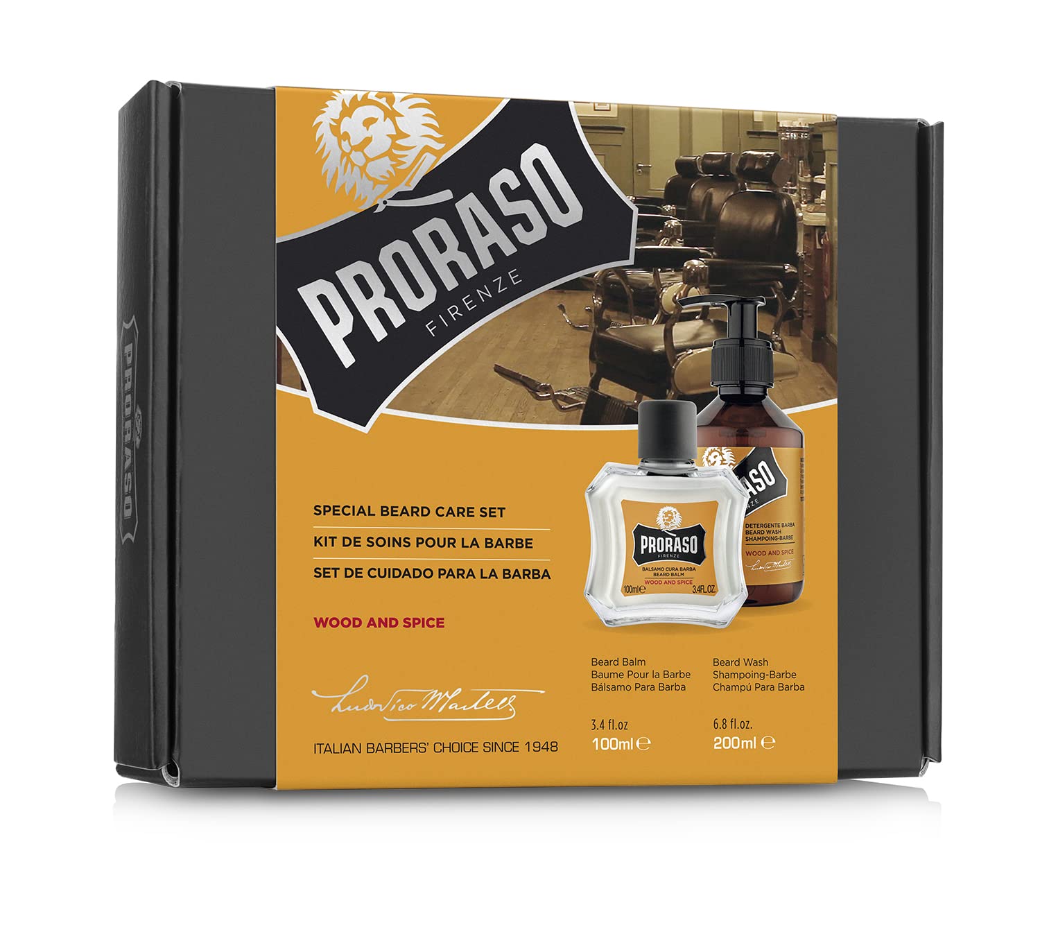 Proraso Beard Care Kit For Men | Beard Wash & Beard Balm To Cleanse, Soften And Reduce Itch For New Or Short Beards | Wood & Spi