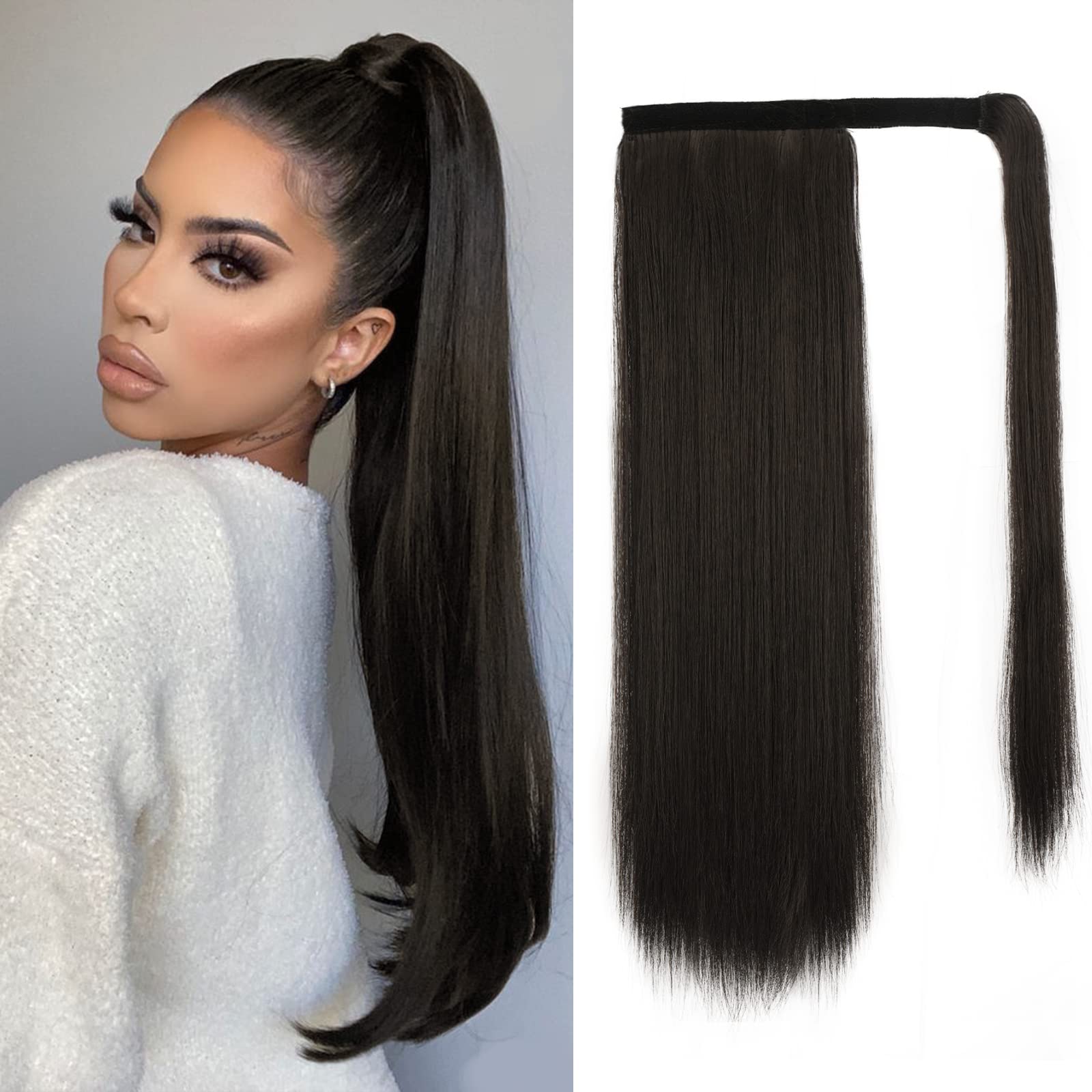 BARSDAR 18 In Brown Ponytail Extension Long Straight Wrap Around Clip in Ponytail Hair Extensions Synthetic Fluffy Pony Tails Ha