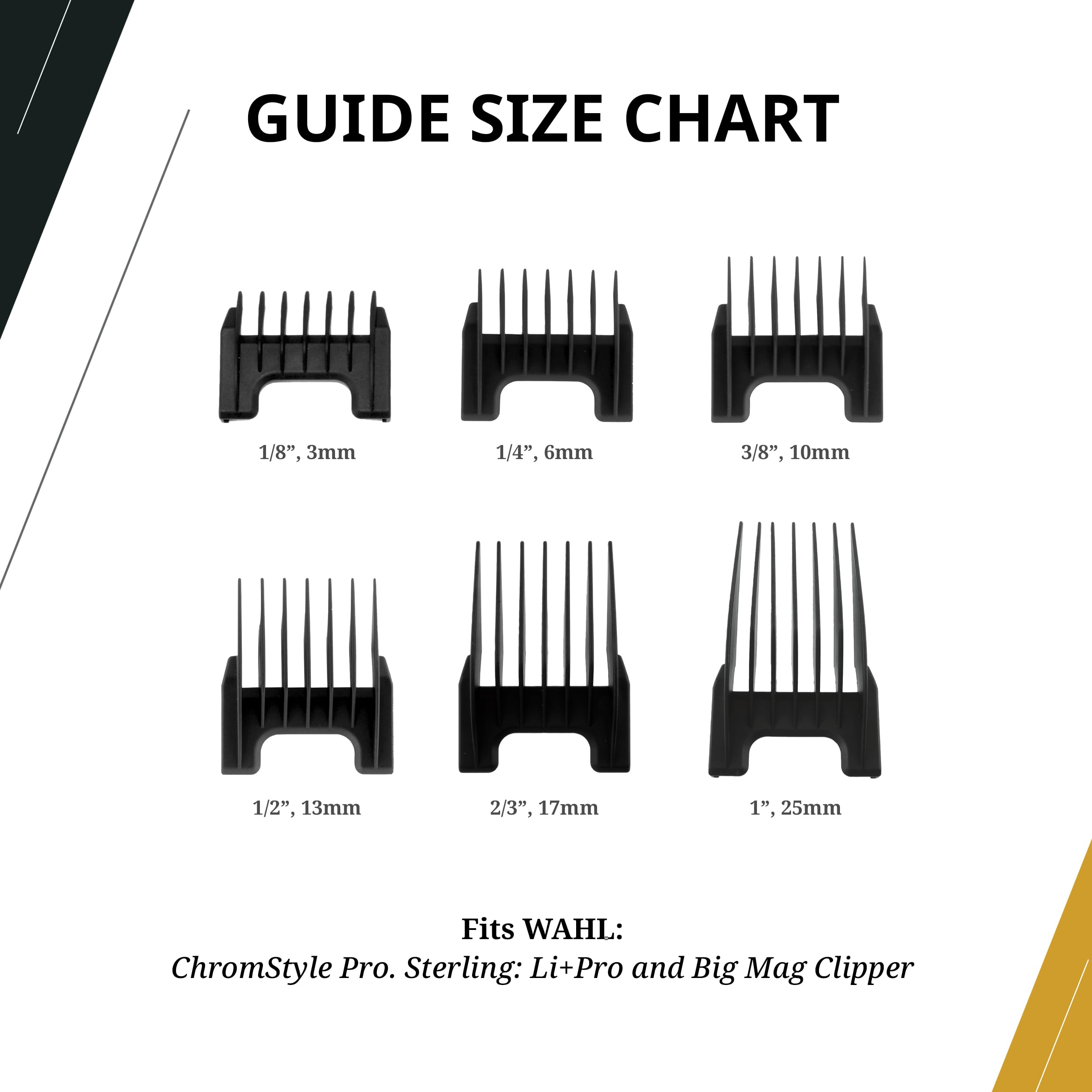 Wahl Professional Detachable Clipper Cutting Guide Set, 6 Piece Set Fits Wahl ChromStyle Pro, Sterling Li+Pro, Big Mag Clipper -