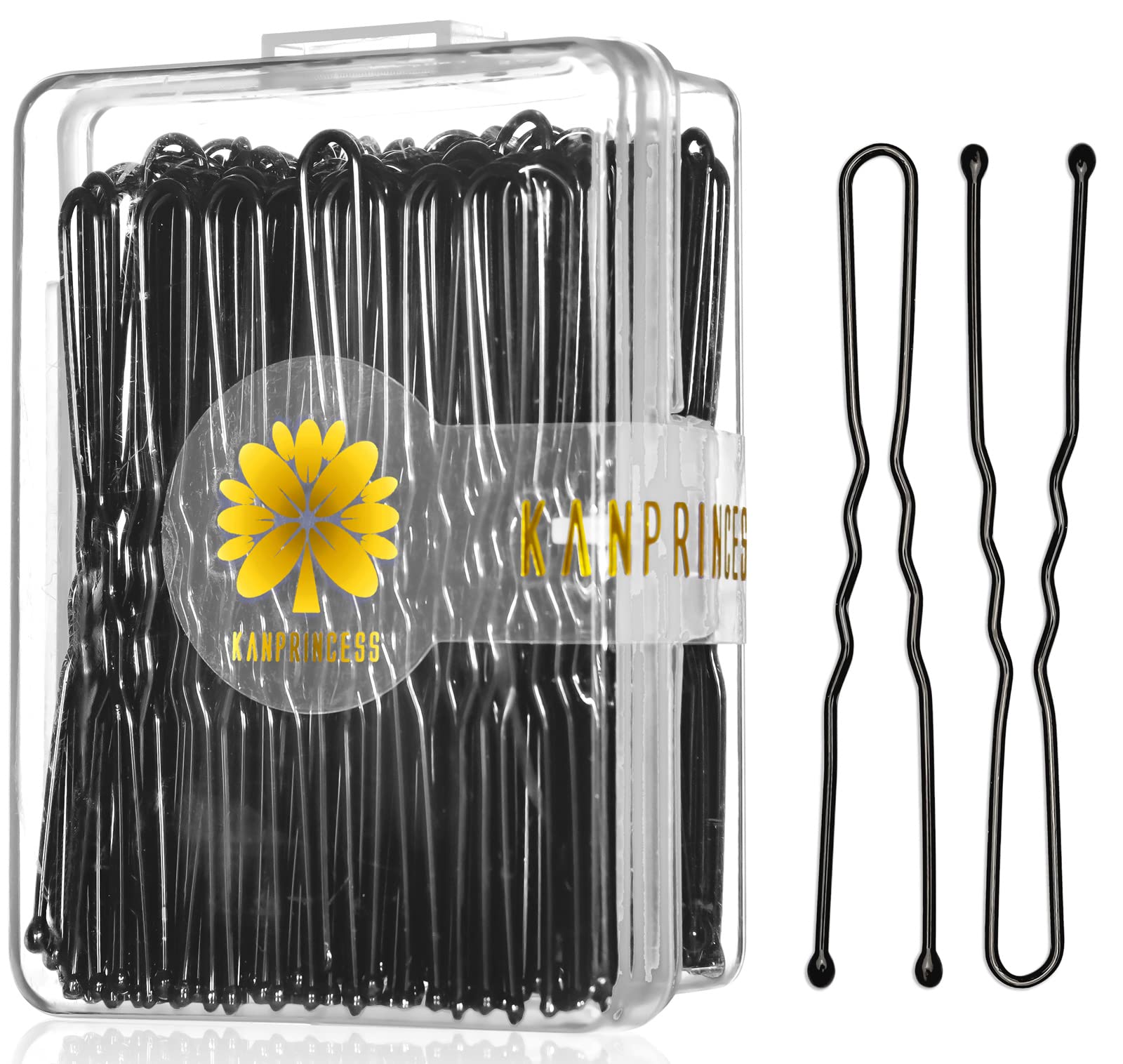 KANPRINCESS 100PCS 2.4Inch U Shaped Hair Pins,Black Bobby Pins for All Hair Types,Hair Pins for Women,Pain-Free U Pins for Buns 