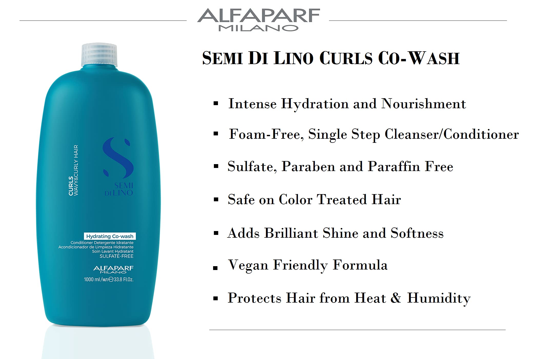 Alfaparf Milano Semi Di Lino Curls Hydrating Sulfate Free Co-Wash For Wavy And Curly Hair - Hydrates And Nourishes - Reduces Fri