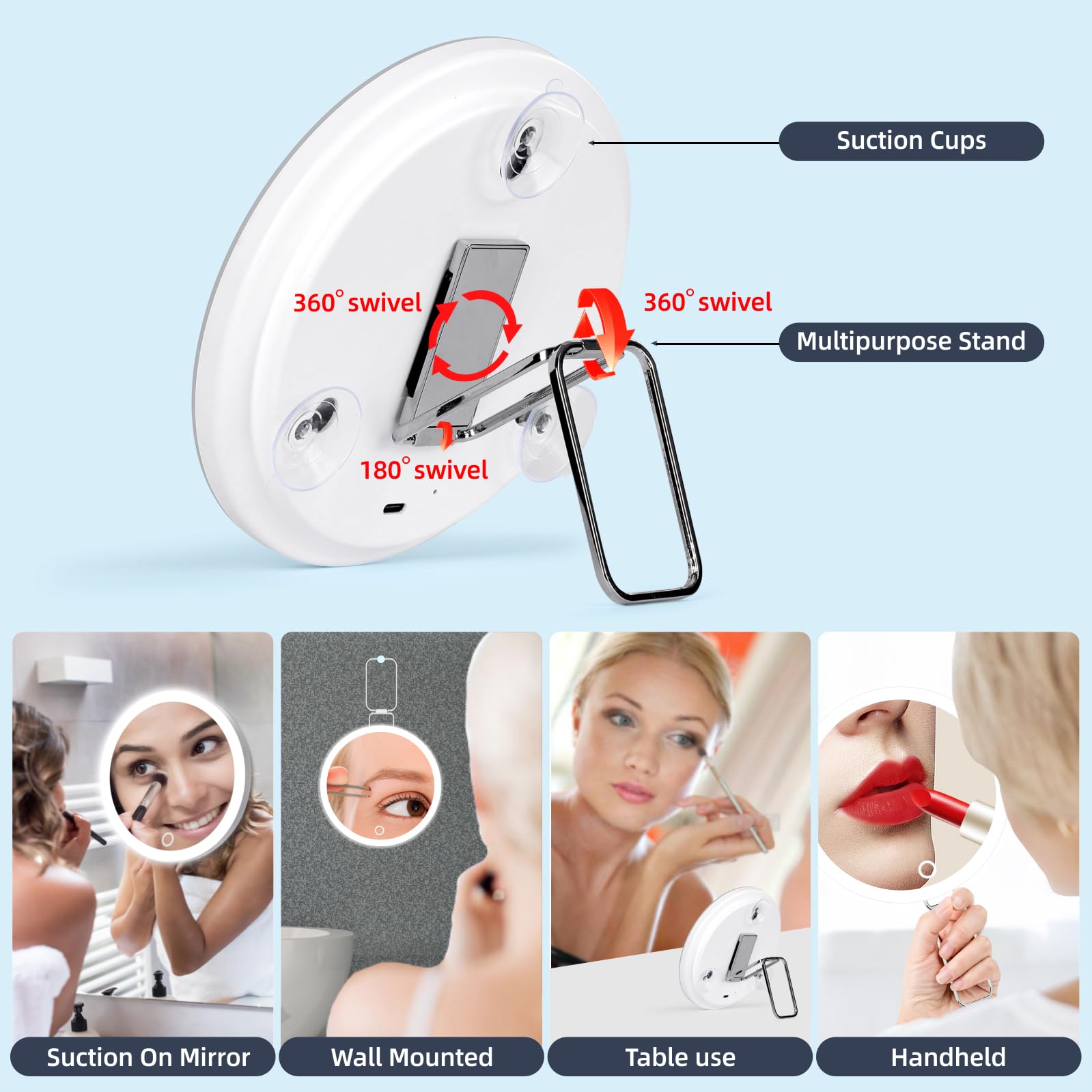 10X Magnifying Mirror with Lights, 6inch Lighted Magnifying Mirror with Suction Cups and Stand, Makeup Mirror with 10X Magnifica