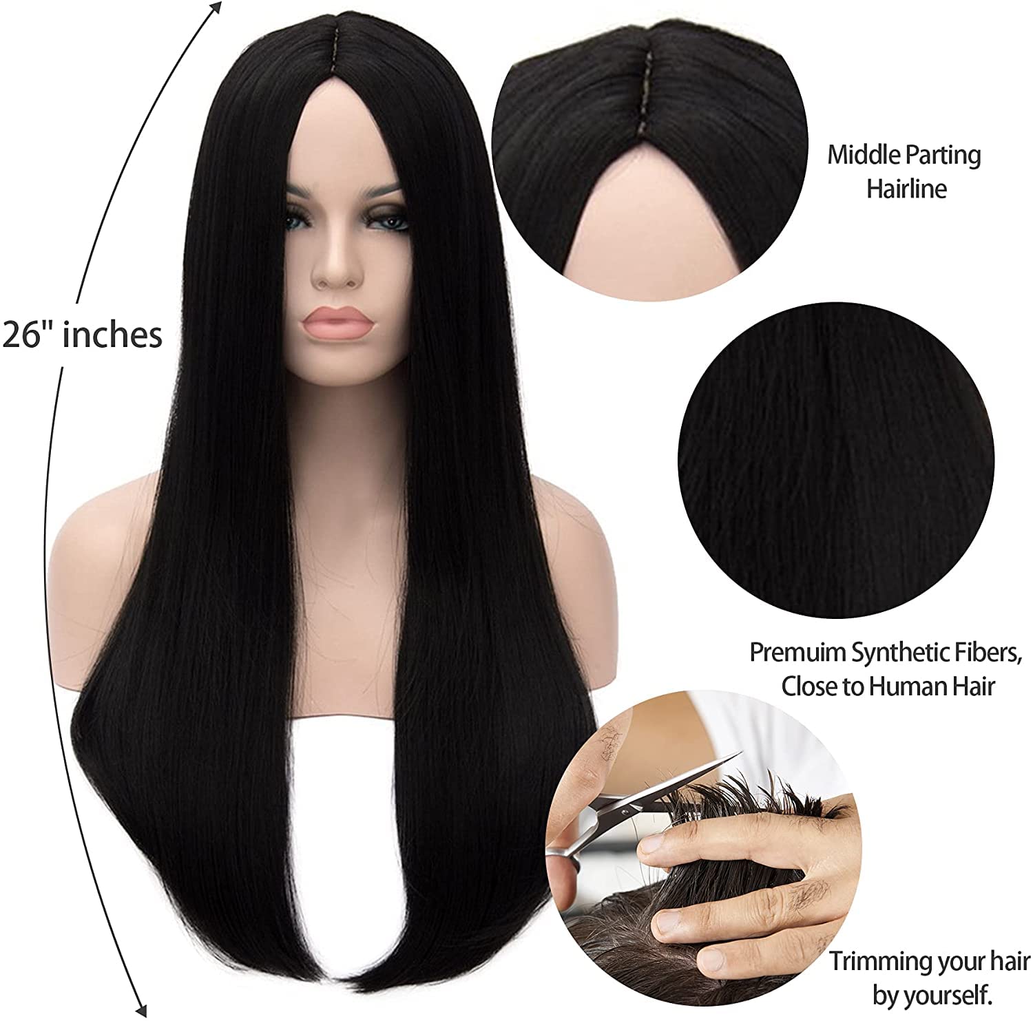 Kalyss 26 Inches Women'S Wig Long Straight Imported Synthetic Cosplay Costume Hair Wig