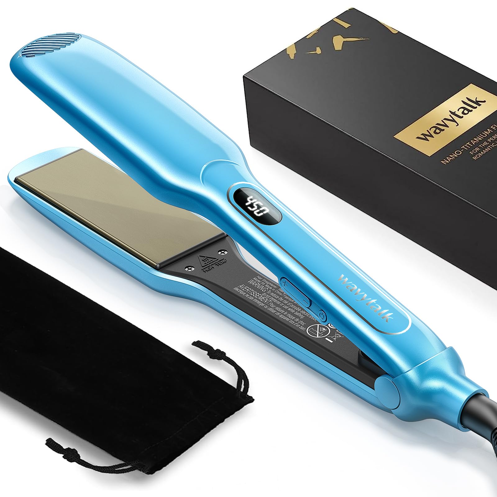 Wavytalk Hair Straightener, 1.7" Titanium Wet to Dry Flat Iron, Blue, Model 35-US-WA139BLUE-2GR08827