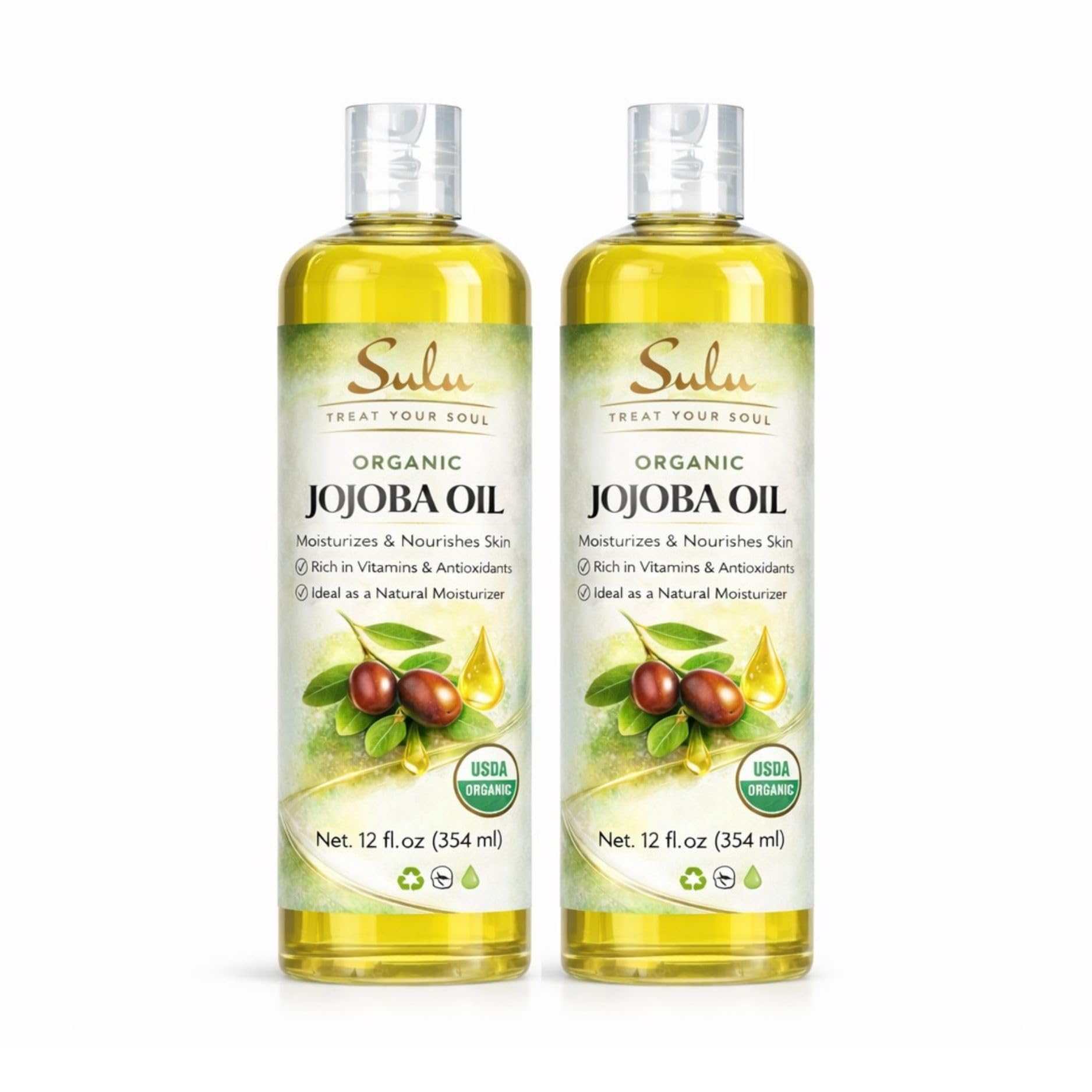 SULU ORGANICS 100% Pure Organic Unrefined Golden Jojoba Oil 24 Oz (Ounces)-Set of 2 Bottles-Skin Care-Organic Hexane Free