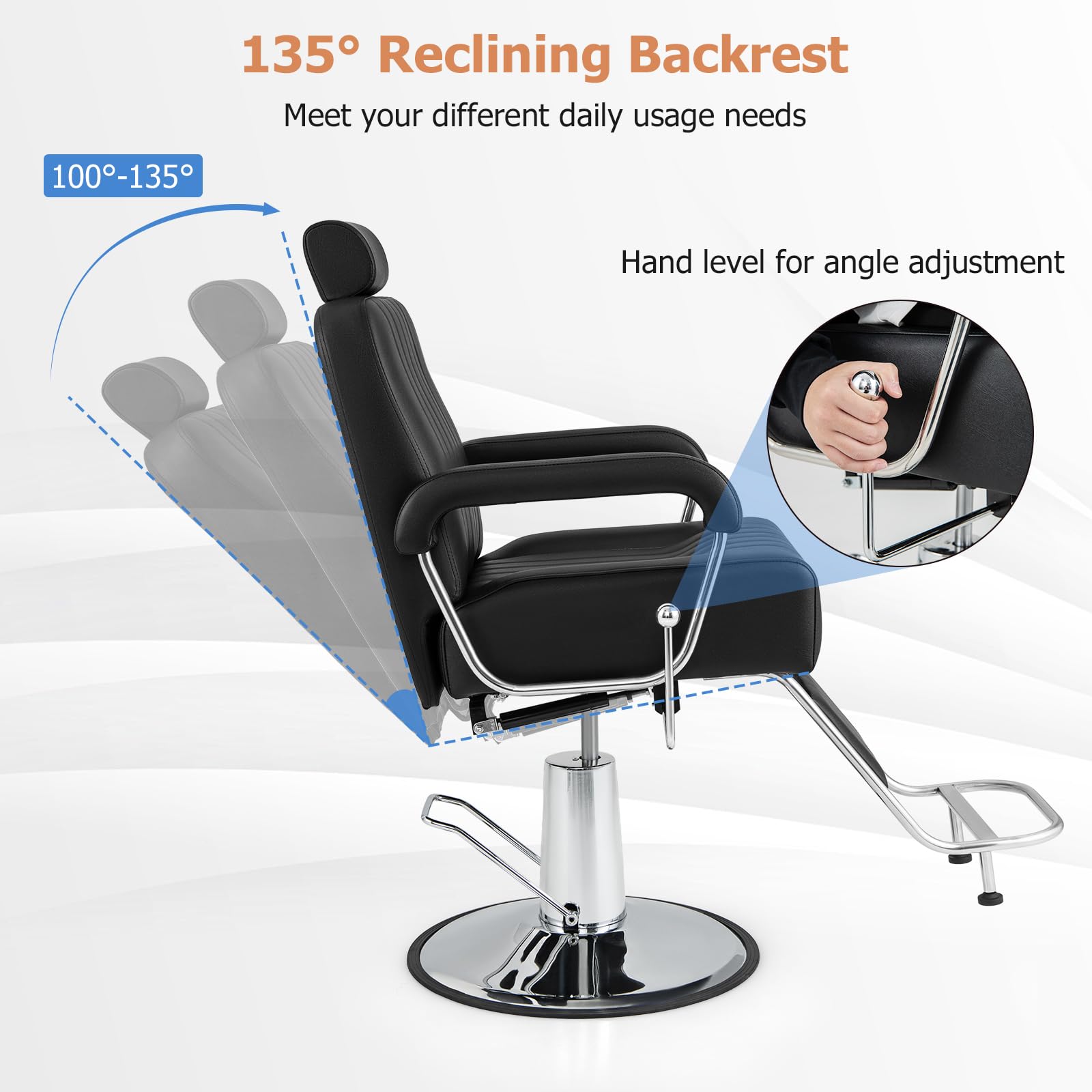 Giantex Reclining Barber Chair - Salon Chair For Hair Stylist, Recline Backrest, 360 Degrees Swivel, Height Adjustment, Heavy Du