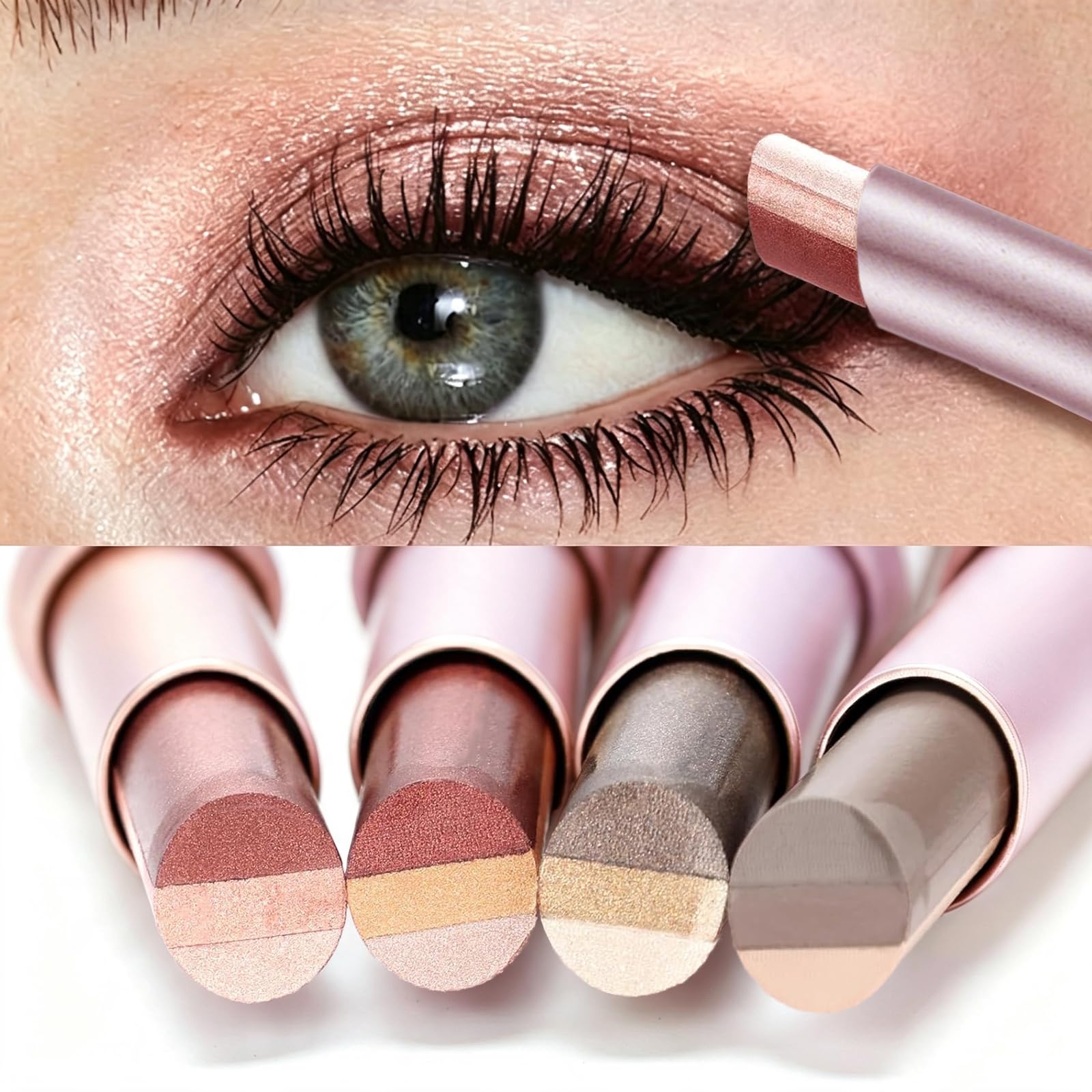 KTouler 4Pack 3 Color Gradient Eyeshadow Stick,Shimmer Cream Eye Shadow