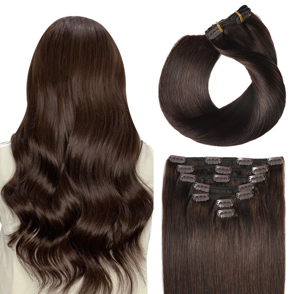 SUYYA Clip in Hair Extensions Real Human Hair 7 Pcs Human Hair Clip in Extensions Straight Remy Human Hair Extensions Clip ins f
