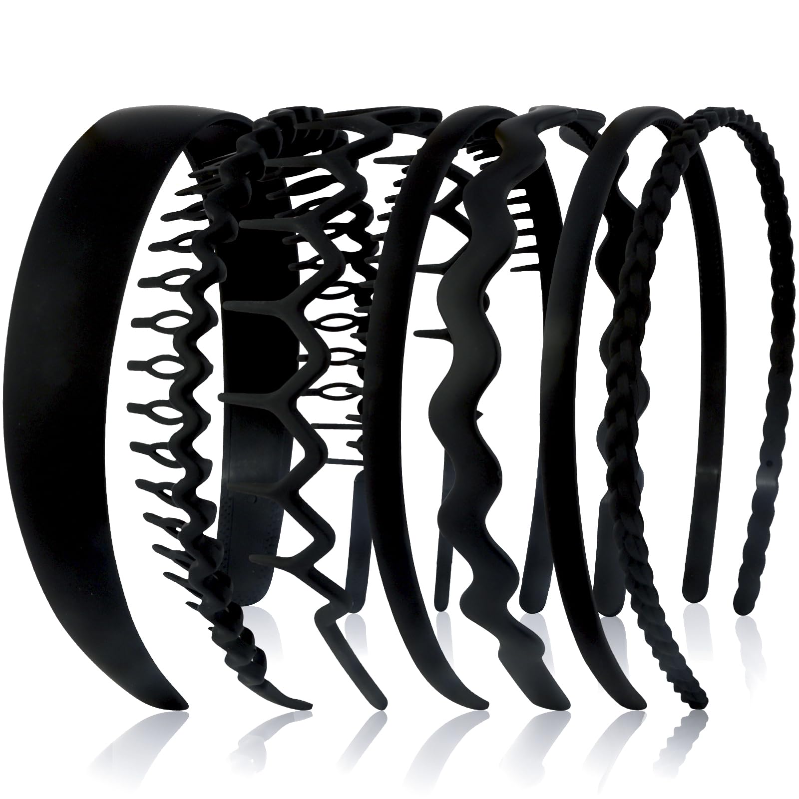 VELSCRUN 7 Pcs Different Headbands for Women Black Hair Bands for Women's Wavy Curly Hair Non Slip Plastic Head Bands with Teeth