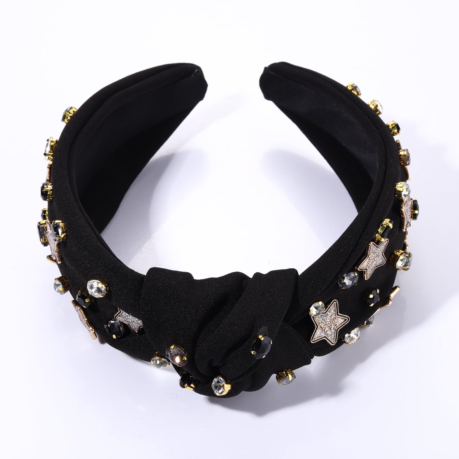 HZEYN New Years Eve Headband for Women 2025 Happy New Year Star Headband Crystal Jeweled Knotted Headband Holiday Accessories (N