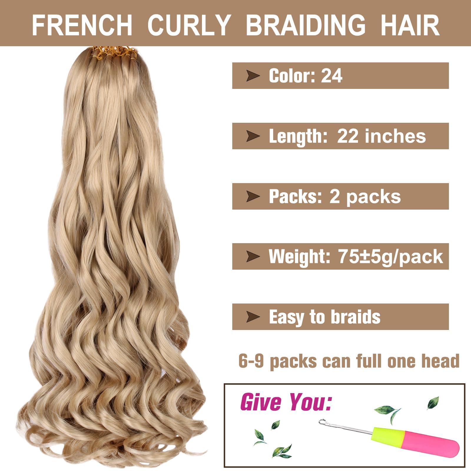 Cookoo 22 Inch French Curly Braiding Hair 2 Packs Pre Stretched Braiding Hair With Curly Ends Soft Yaki Texture Crochet Hair Loo