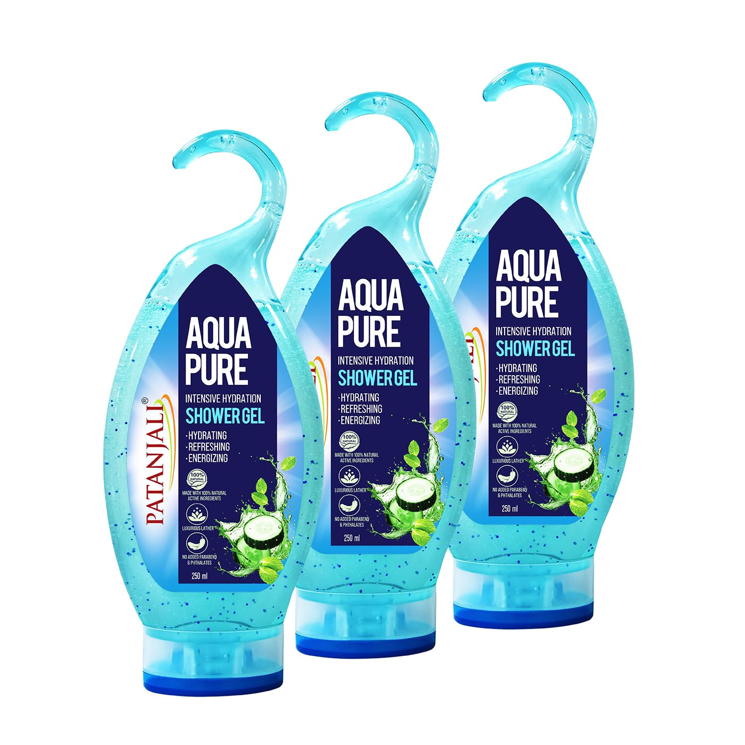 Patanjali Aqua Pure Intensive Hydration Shower Gel 250Ml (Pack Of 3), For Refreshing Cleanse And Skin Hydration With Natural Ing