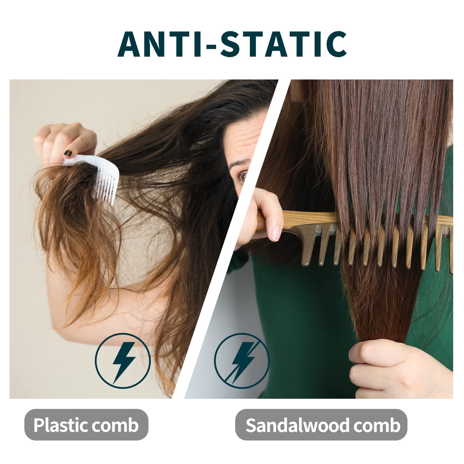 BESTOOL Wide Tooth Comb, Extra Large Natural Sandalwood Wide Tooth Comb Detangler for Curly Long Thick Wet or Dry Hair Anti-stat