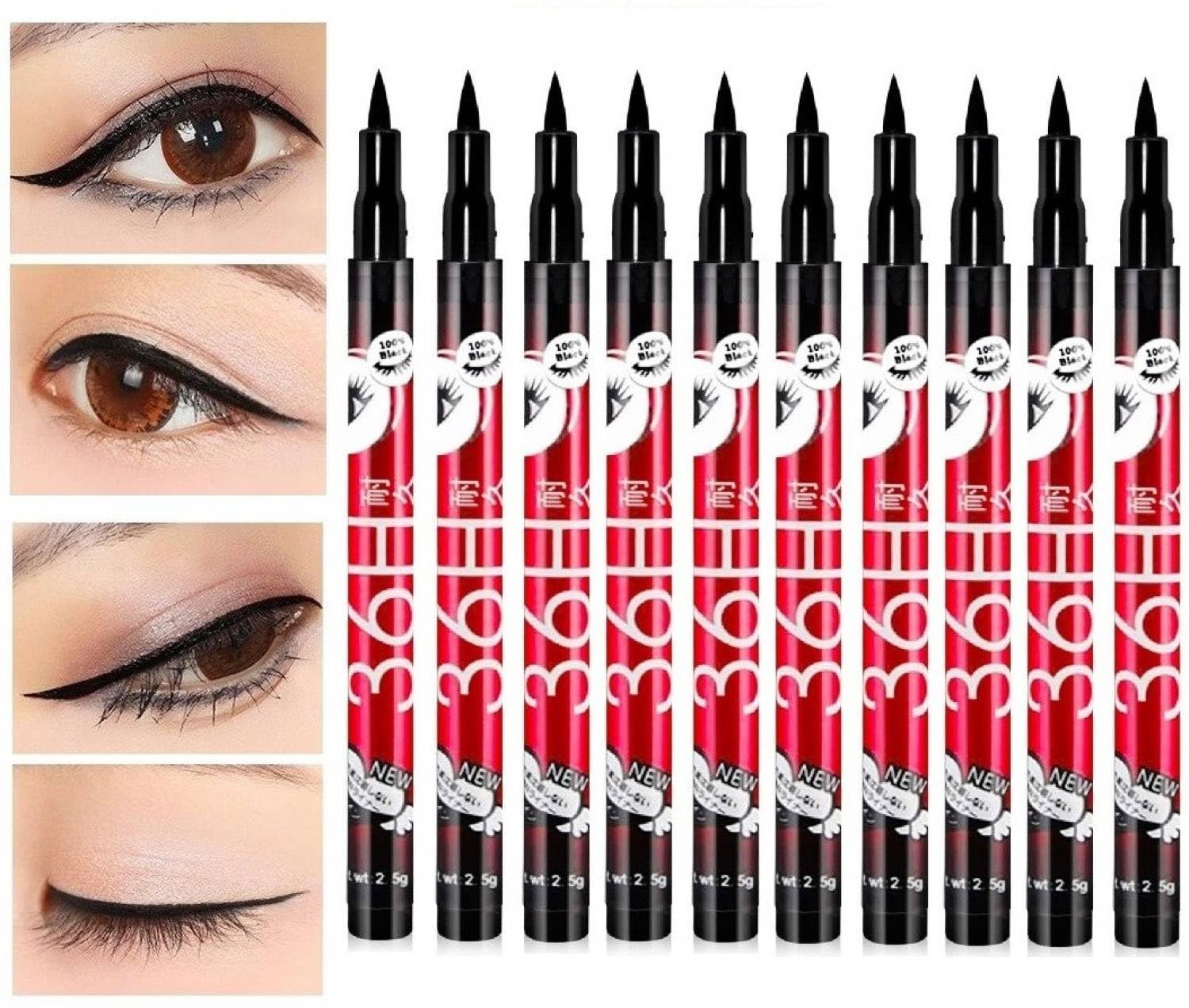 Water Smudge Proof 36 Hour Long Lasting Liquid Eyeliner Pack Of 10 Water Resistant, LongLasting