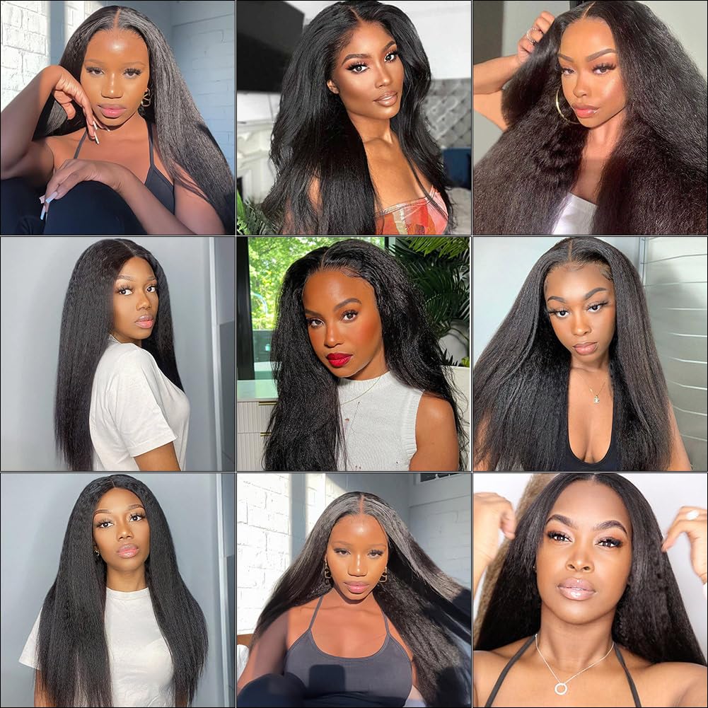 Domiso 28 Inch Glueless Wig Human Hair Yaki Hair Pre Cut 6X4.6 Hd Lace Wig Kinky Straight Lace Front Wigs Human Hair For Women B