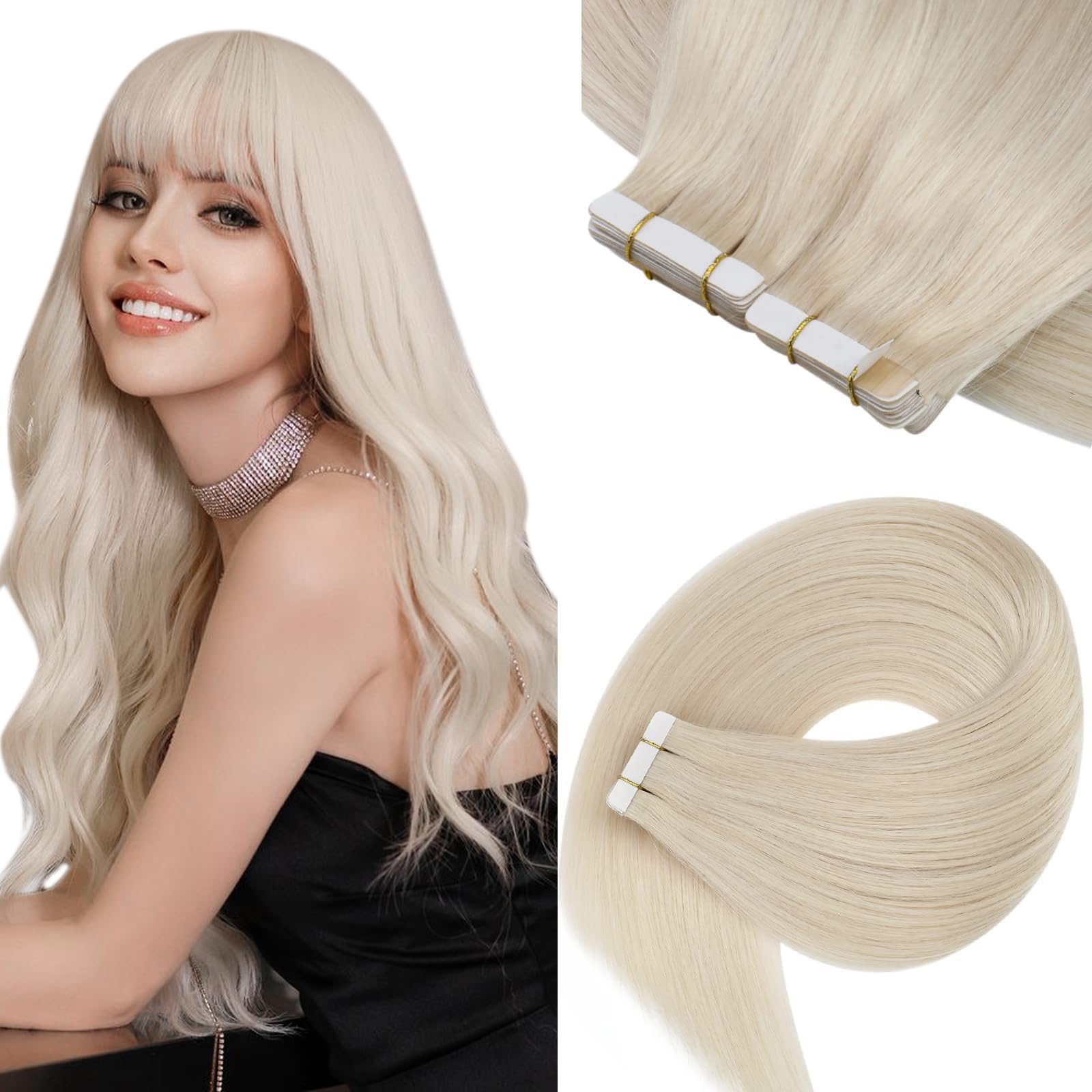 Sunny Blonde Tape In Hair Extensions Human Hair #60 Platinum Blonde Hair Tape Ins Extensions Real Human Hair Colored Tape In Nat