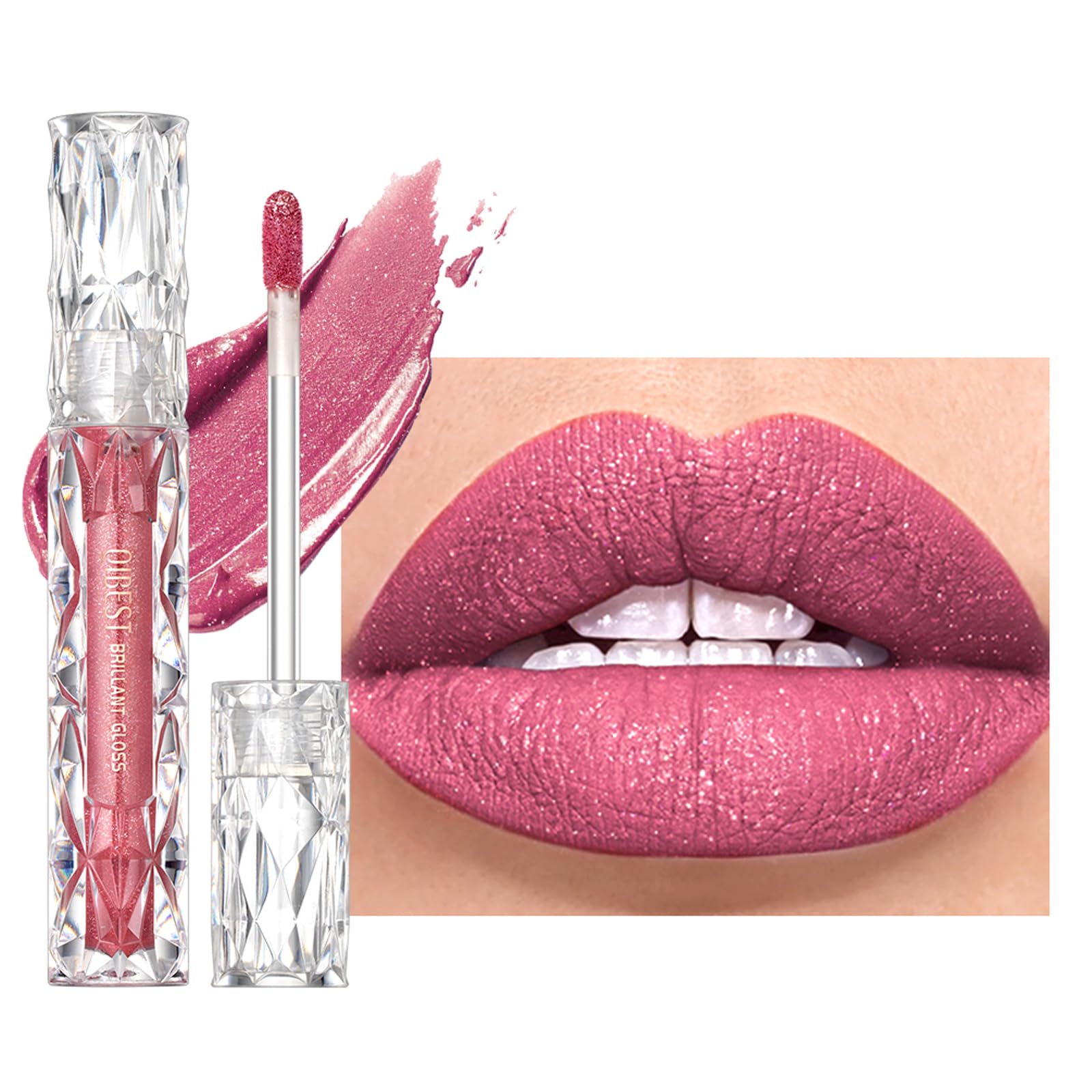 Easilydays Glitter Liquid Lip Gloss, Diamond Shimmer Lipstick, Metallic Matte Lipstick High Pigment Waterproof Long Lasting Lip
