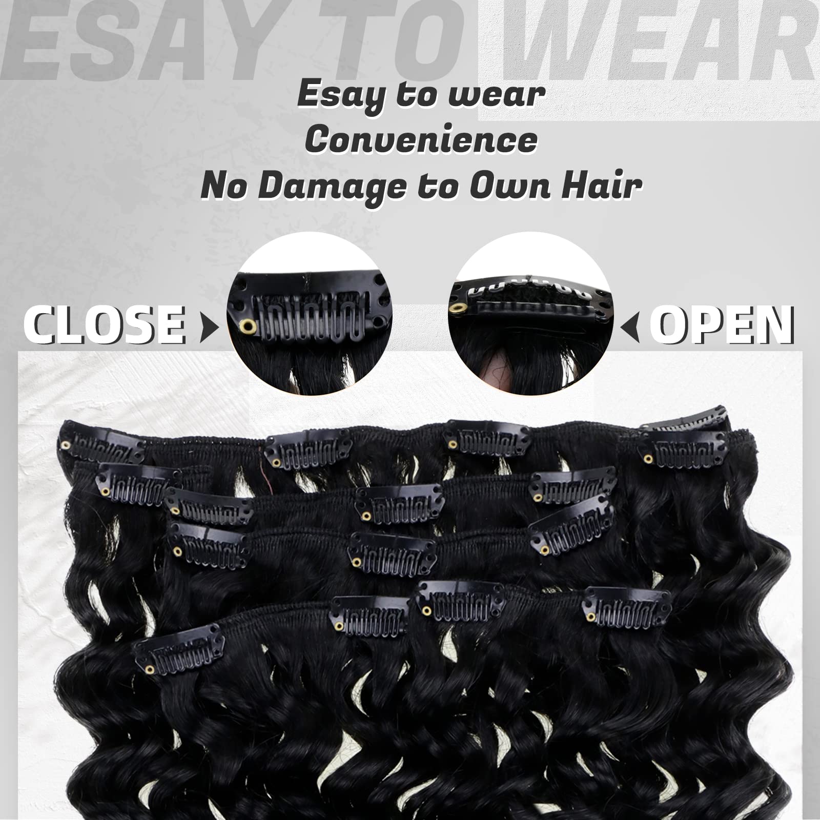 Hetto Curly Clip In Human Hair Extensions Full Head Natural Black Clip In Hair Extensions Remy Hair Water Wavy Clip On Extension
